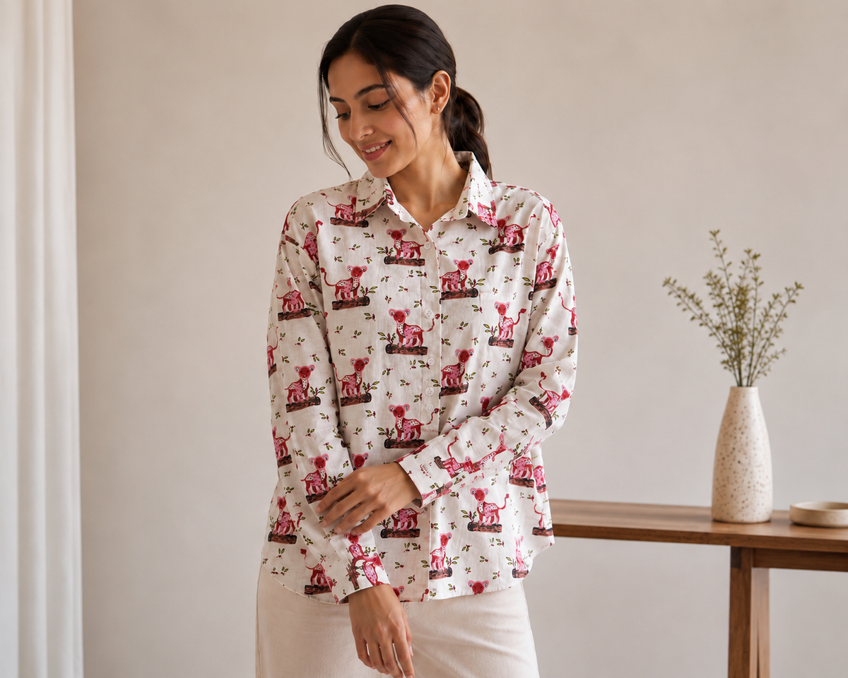 Click to view full screen Pink Leopard Pink Cotton Shirt