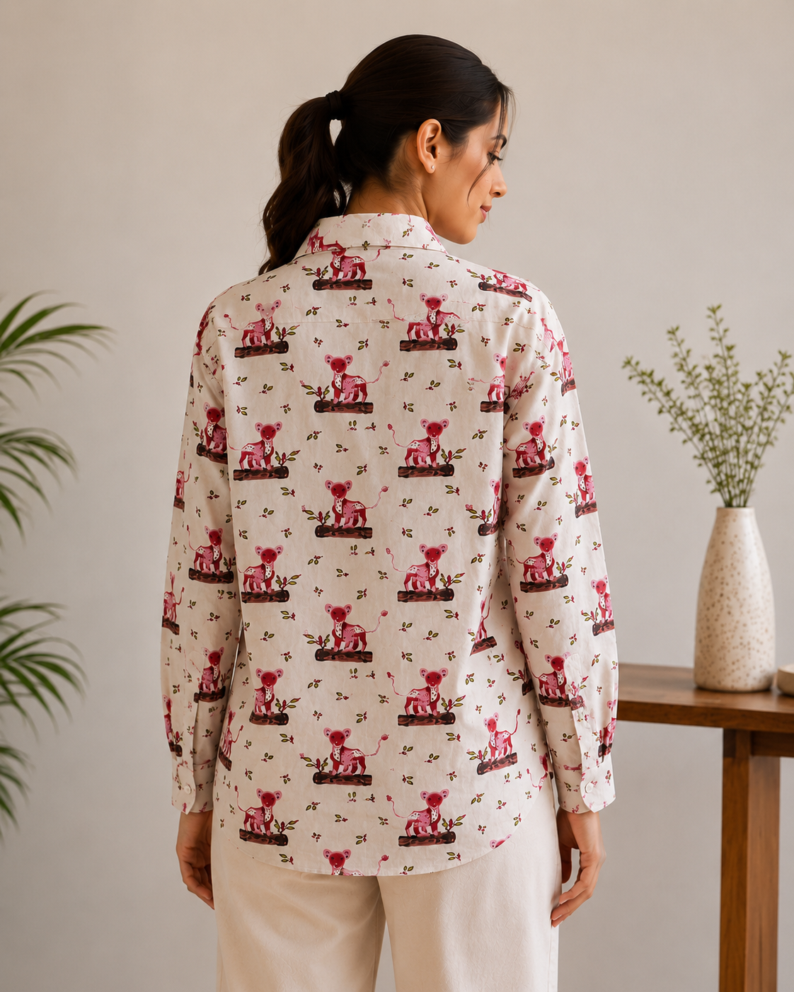 Click to view full screen Pink Leopard Pink Cotton Shirt