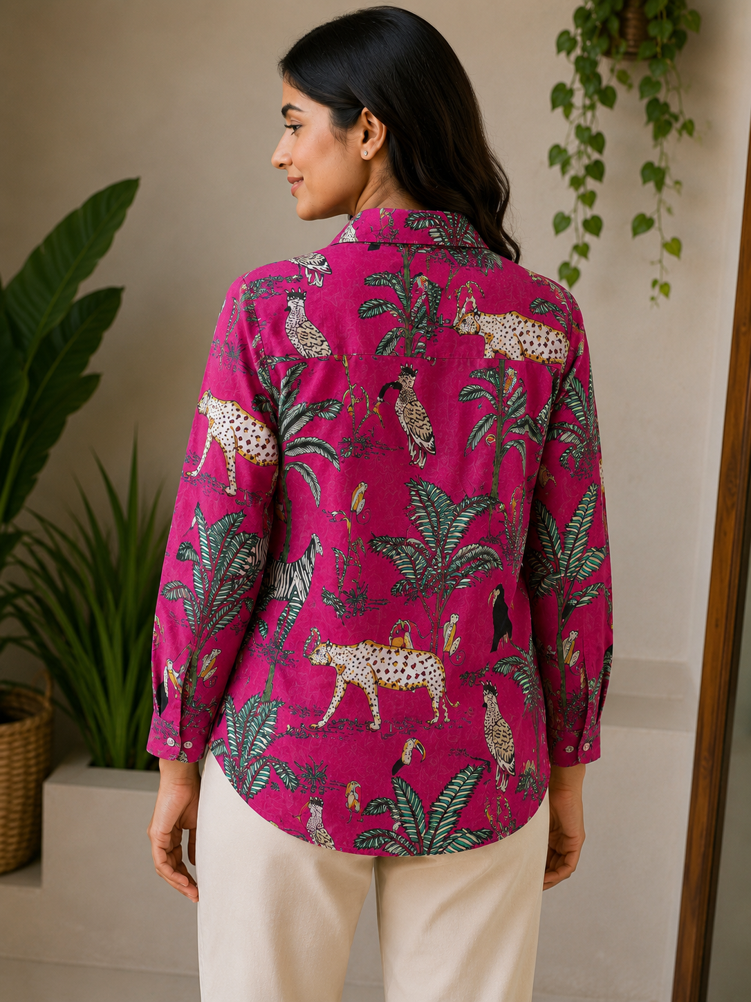 Click to view full screen Magenta Safari Print Cotton Shirt