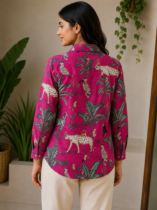 Magenta Safari Print Cotton Shirt