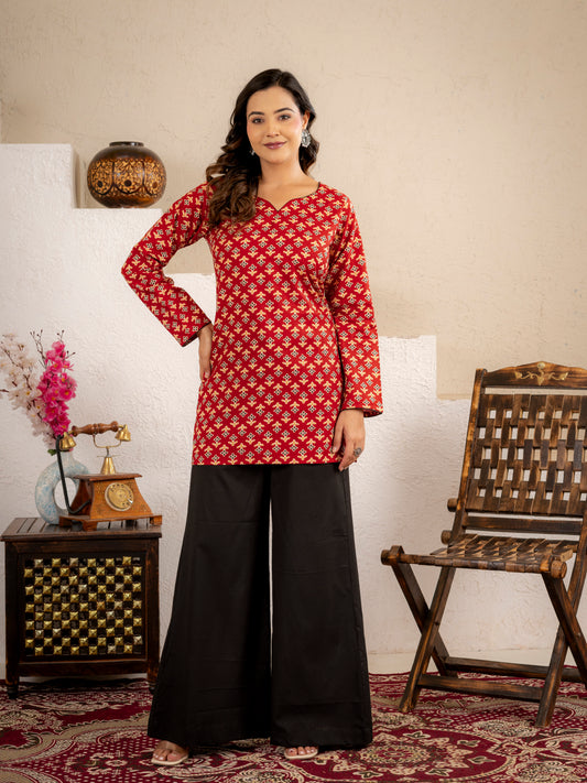 Crimson Weave Short Kurta Set