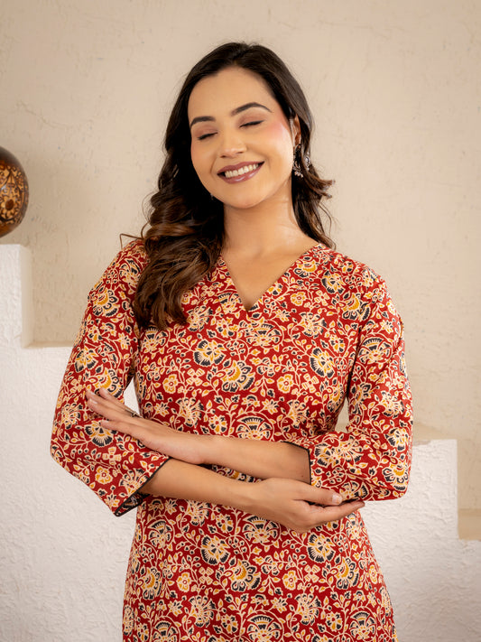 Rustic Charm Floral Printed Kurta Pant Set