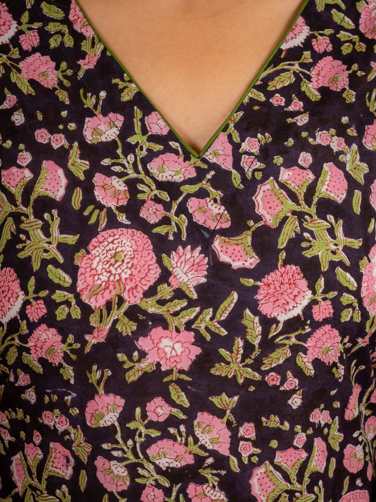 Click to view full screen Black Floral Handblock Cotton suit Set