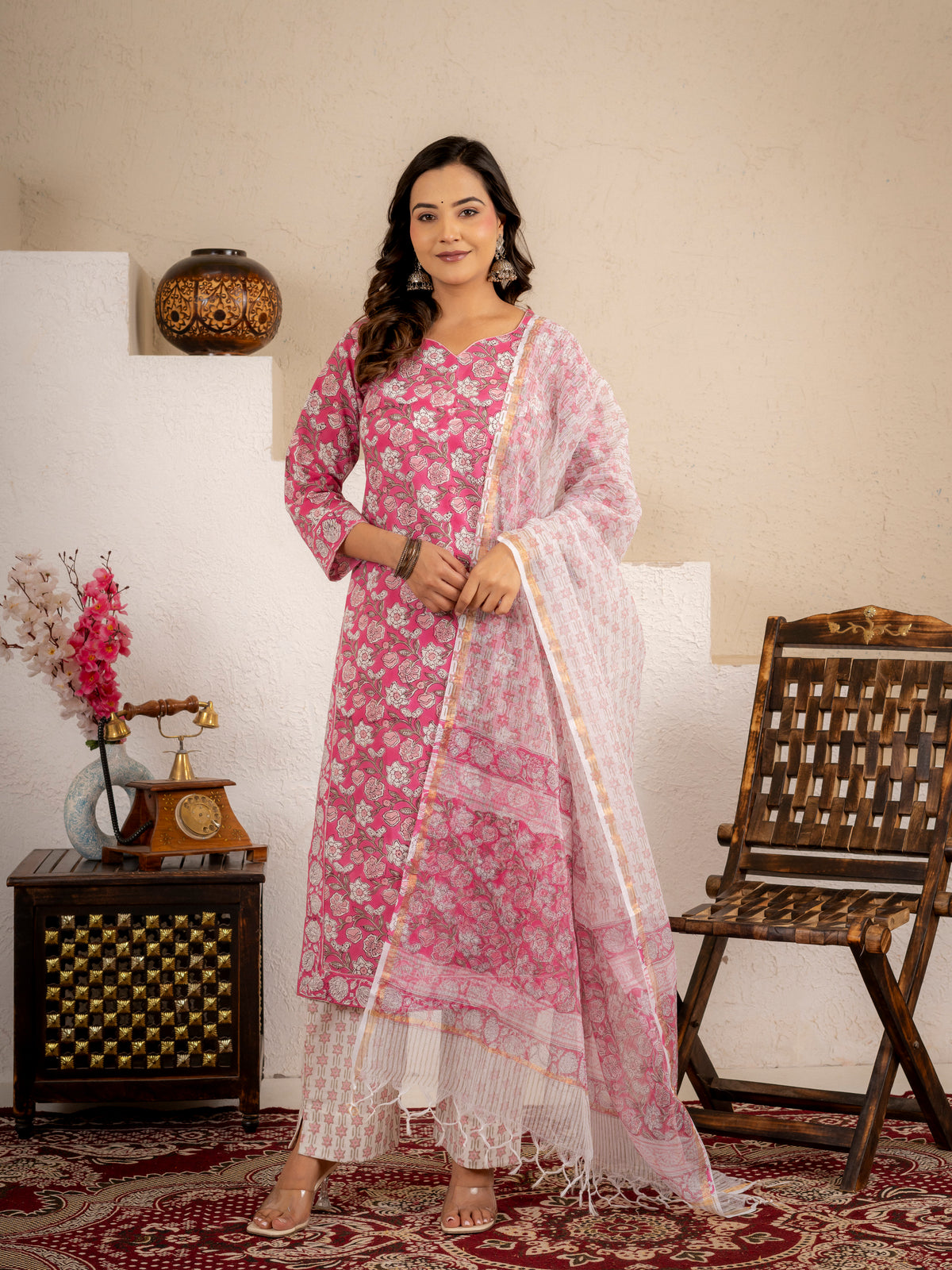 Click to view full screen Blush Pink Cotton Suit Set