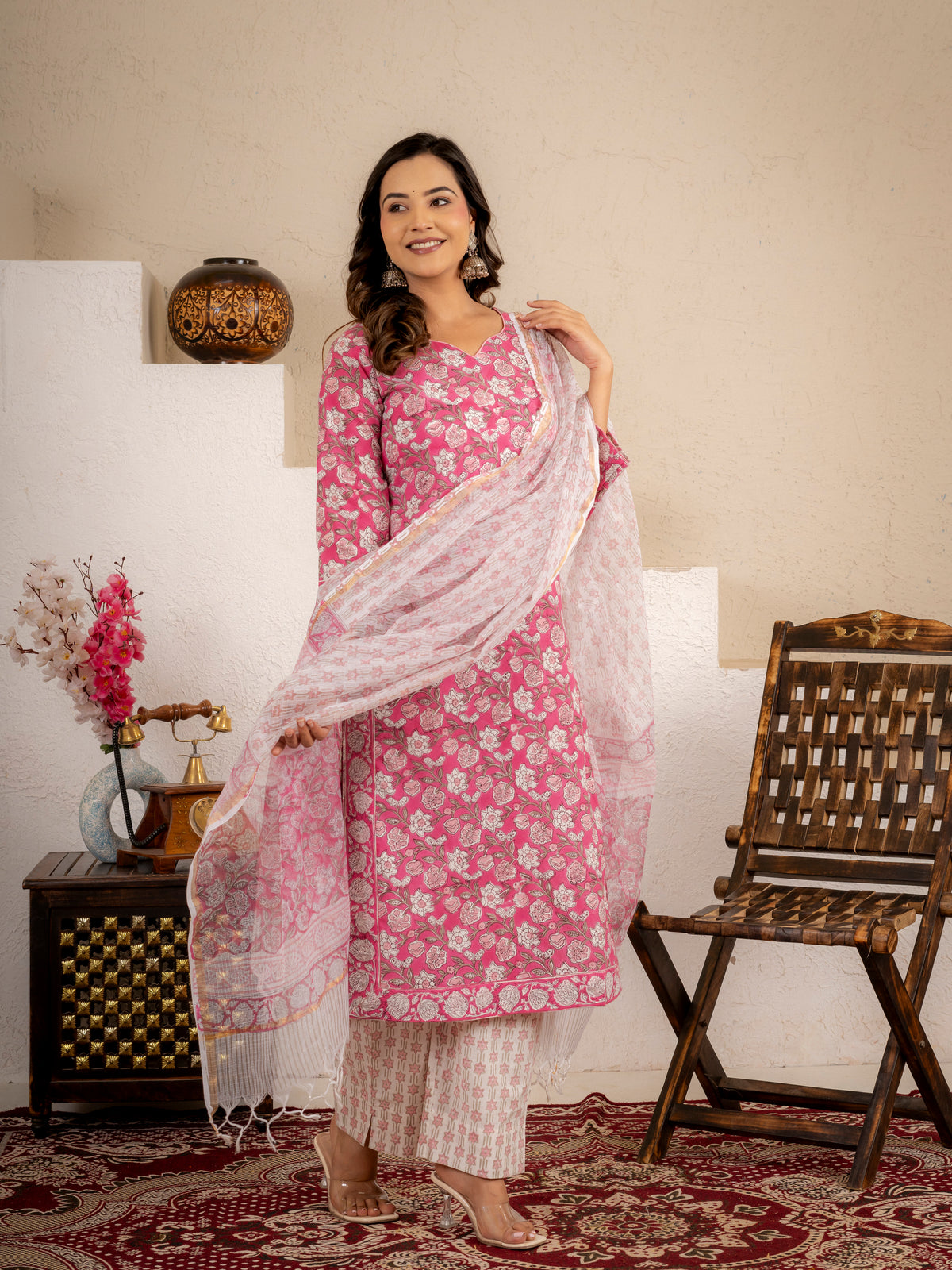 Click to view full screen Blush Pink Cotton Suit Set