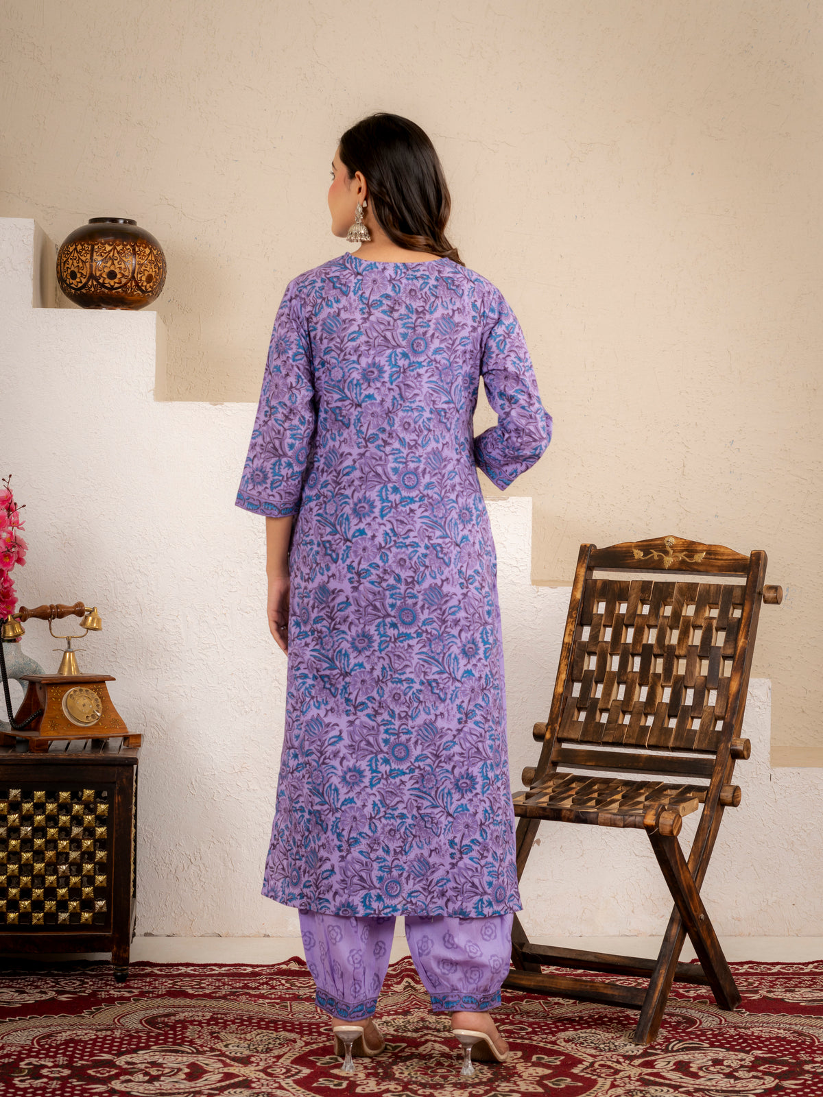 Click to view full screen Zoya Purple Floral Cotton Suit set
