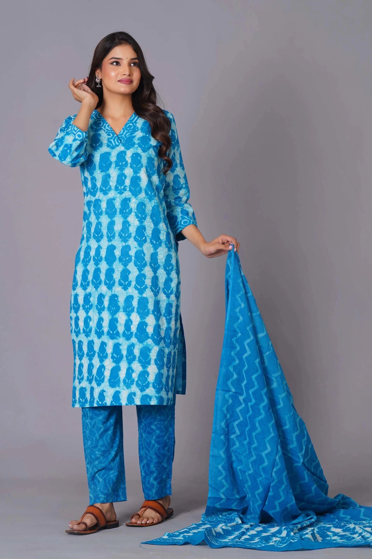 Click to view full screen Azure Tie-Dye Pure Cotton Suit Set - Himdim Wear