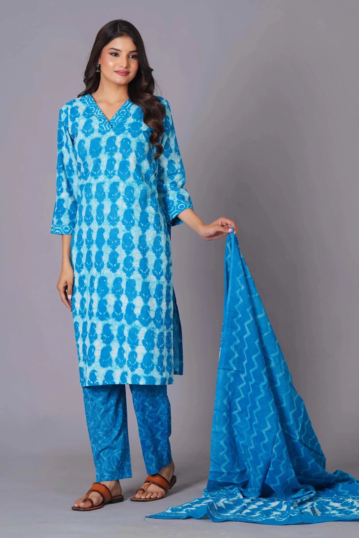 Click to view full screen Azure Tie-Dye Pure Cotton Suit Set - Himdim Wear