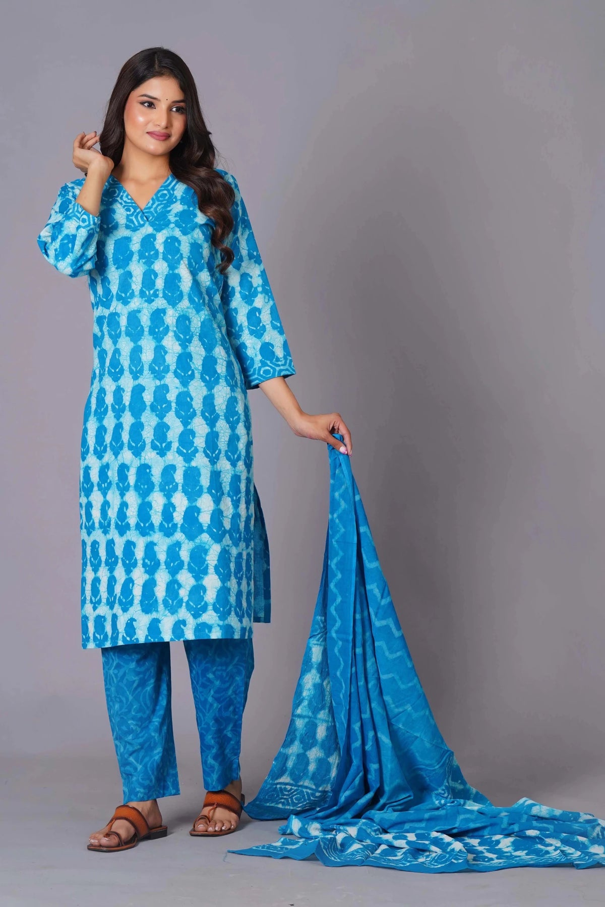 Click to view full screen Azure Tie-Dye Pure Cotton Suit Set - Himdim Wear