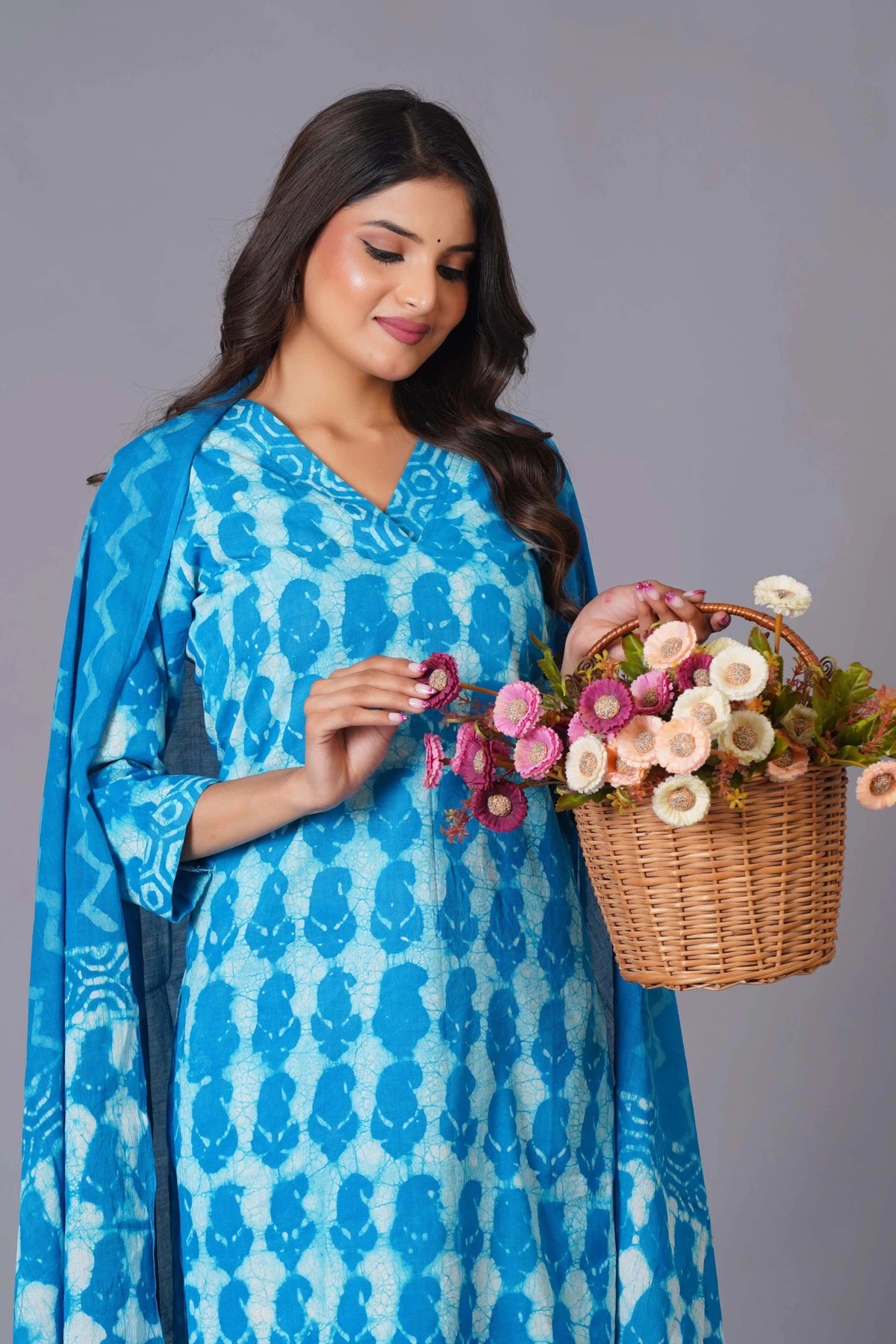 Click to view full screen Azure Tie-Dye Pure Cotton Suit Set - Himdim Wear