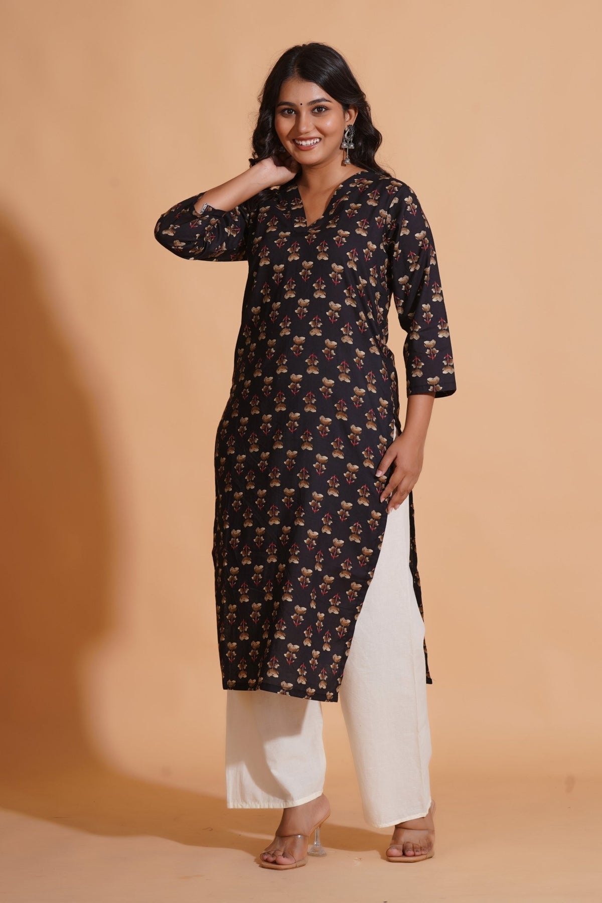 Click to view full screen Black Elegance V-Neck Kurta - Himdim Wear