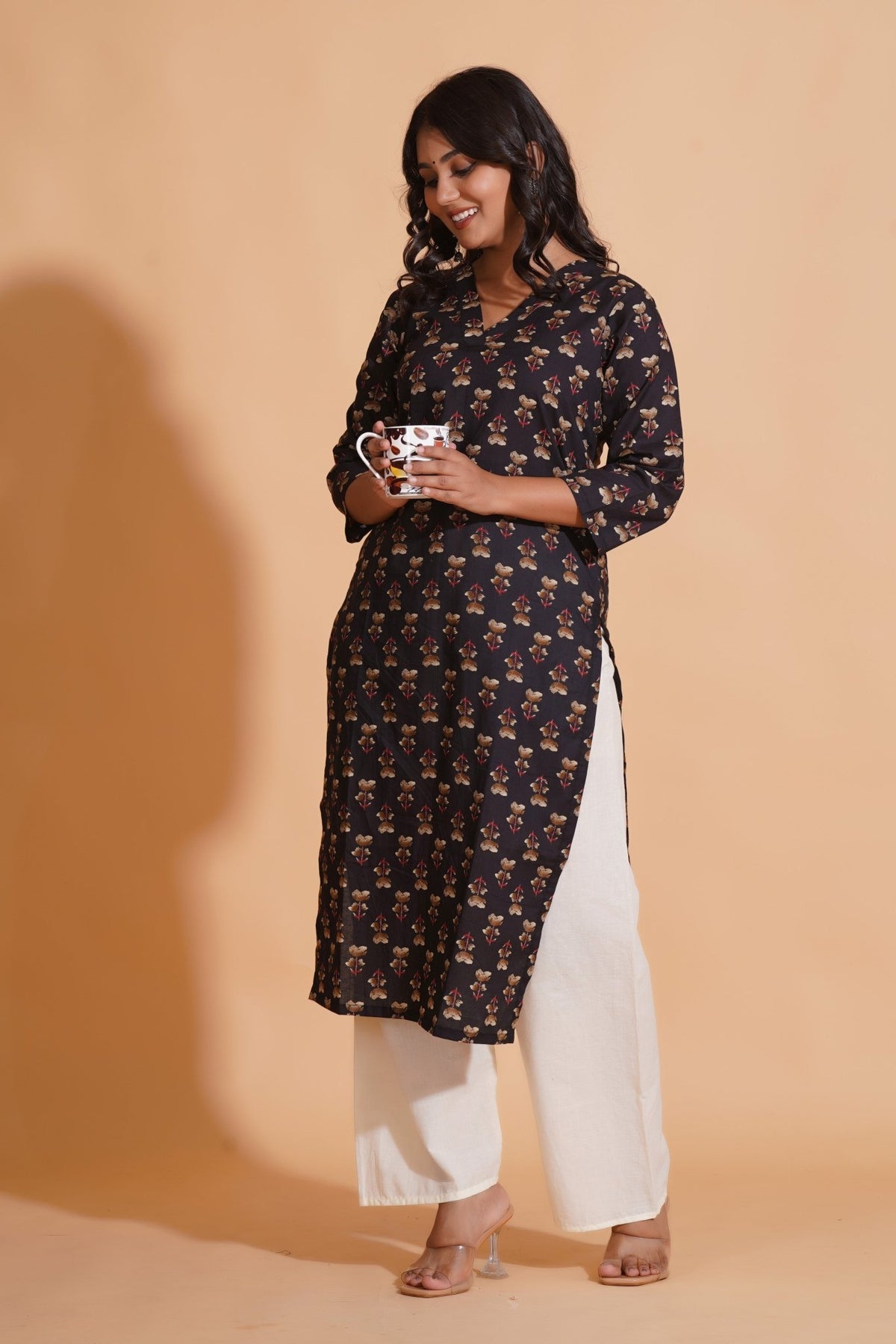 Click to view full screen Black Elegance V-Neck Kurta - Himdim Wear