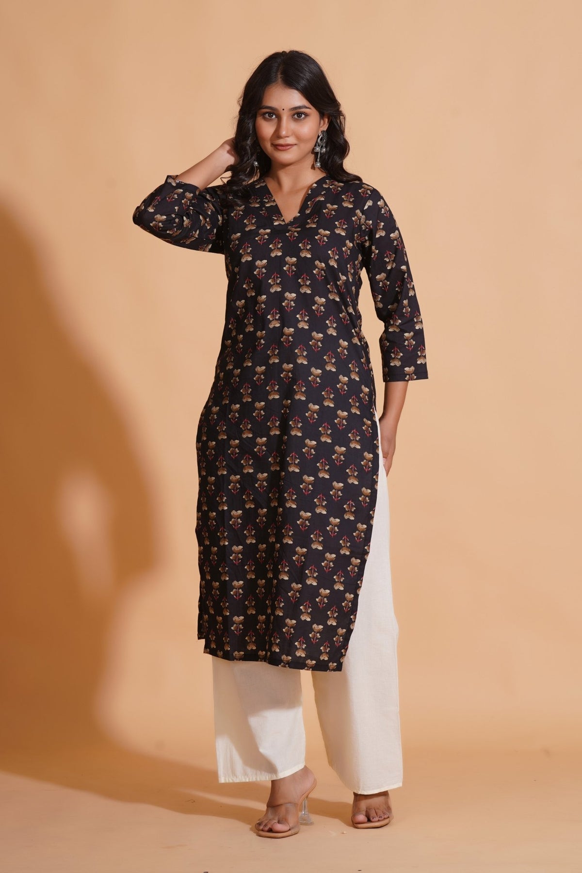 Click to view full screen Black Elegance V-Neck Kurta - Himdim Wear