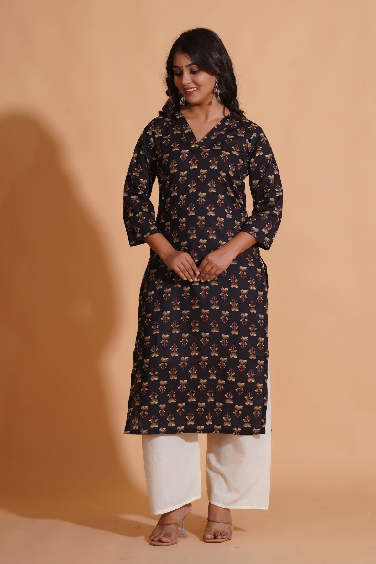 Click to view full screen Black Elegance V-Neck Kurta - Himdim Wear