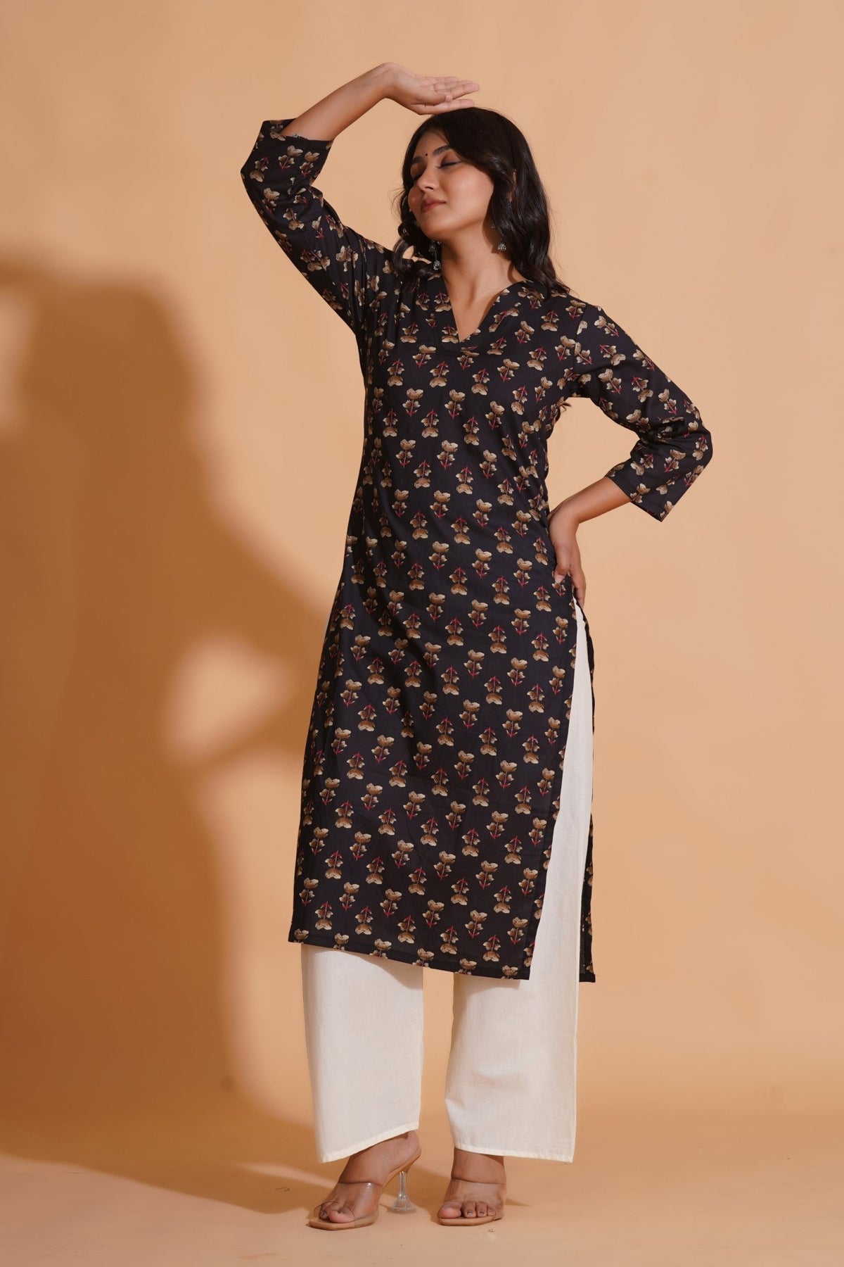 Click to view full screen Black Elegance V-Neck Kurta - Himdim Wear
