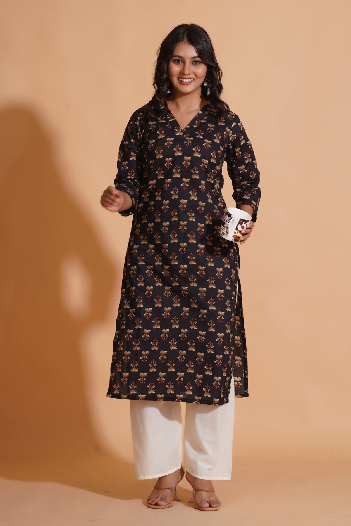 Click to view full screen Black Elegance V-Neck Kurta - Himdim Wear