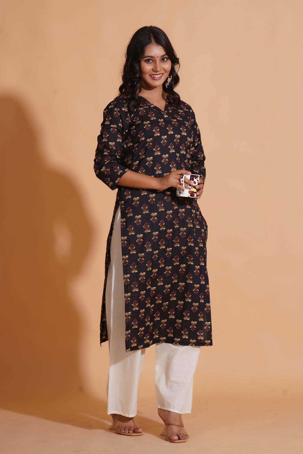 Click to view full screen Black Elegance V-Neck Kurta - Himdim Wear