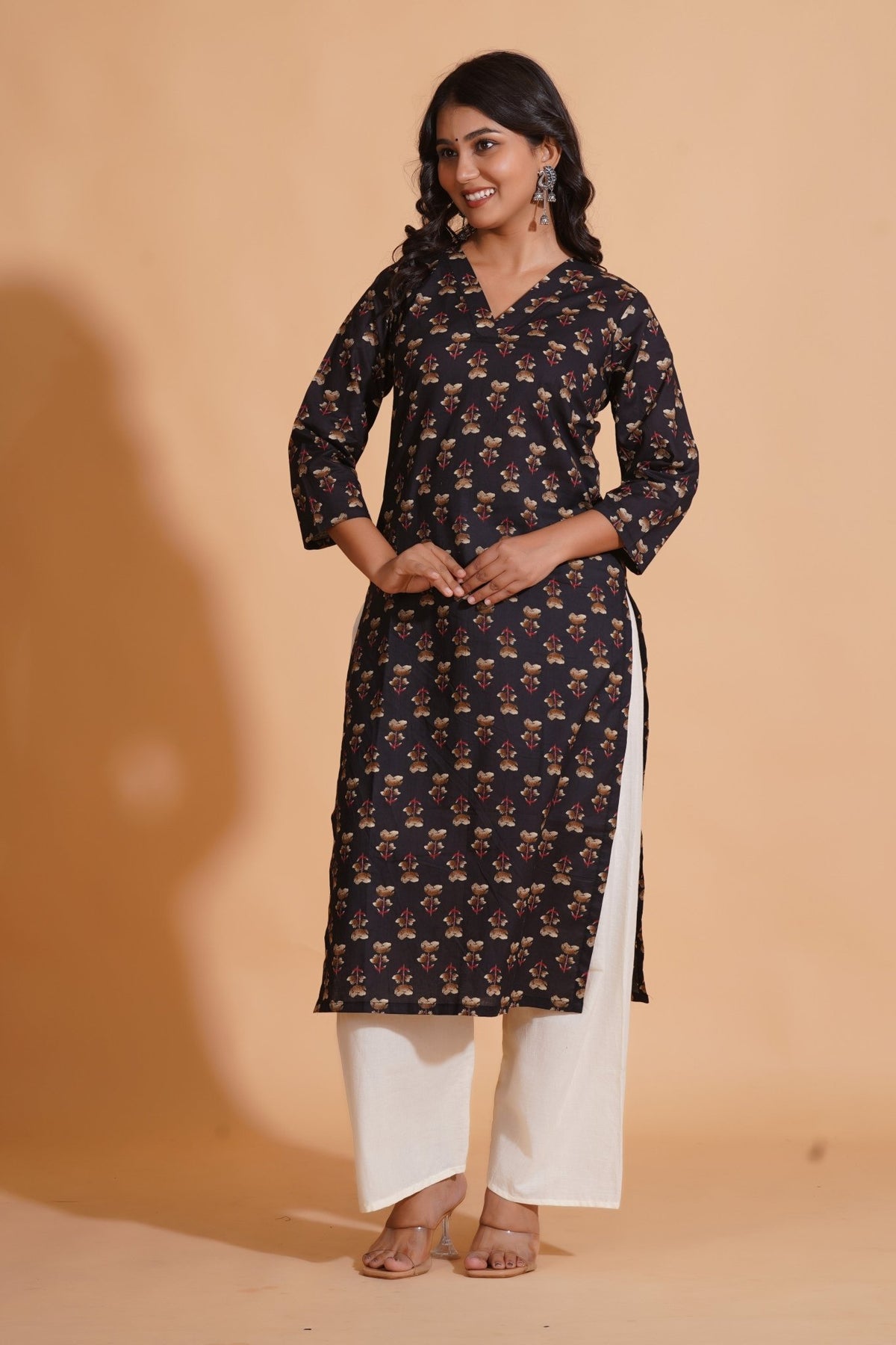 Click to view full screen Black Elegance V-Neck Kurta - Himdim Wear