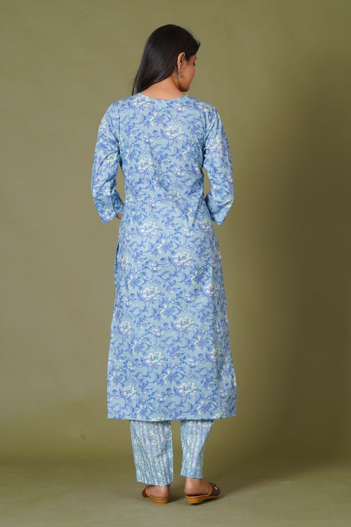 Click to view full screen Blue Symphony Handblock Print Cotton Suit Set - Himdim Wear