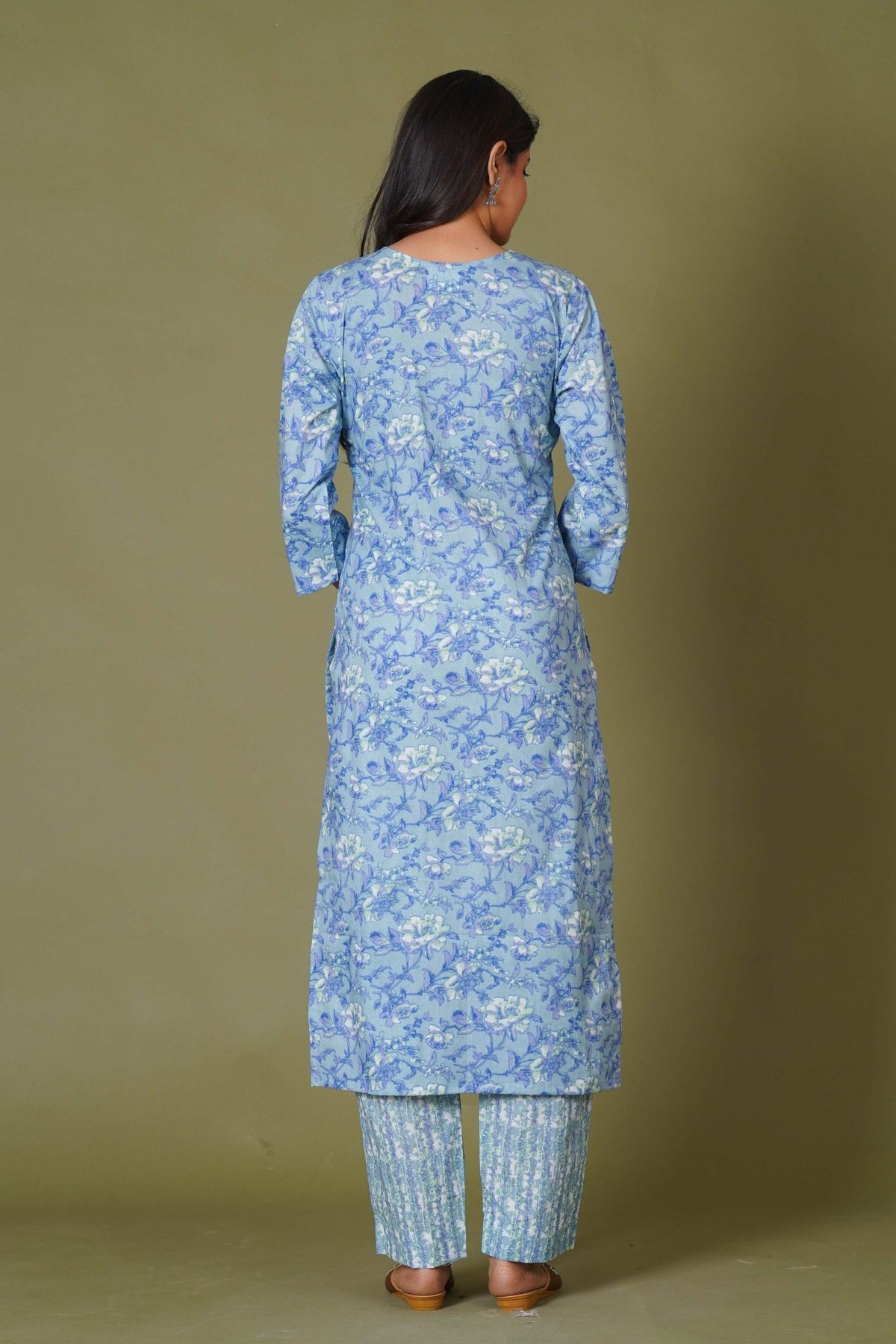 Click to view full screen Blue Symphony Handblock Print Cotton Suit Set - Himdim Wear