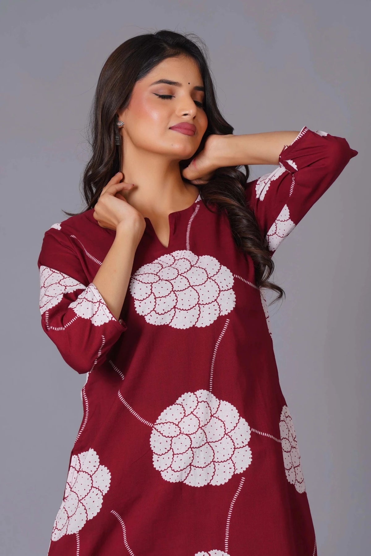 Click to view full screen Crimson Blossom A-Line Oversized Floral Cotton Kurta Set - Himdim Wear
