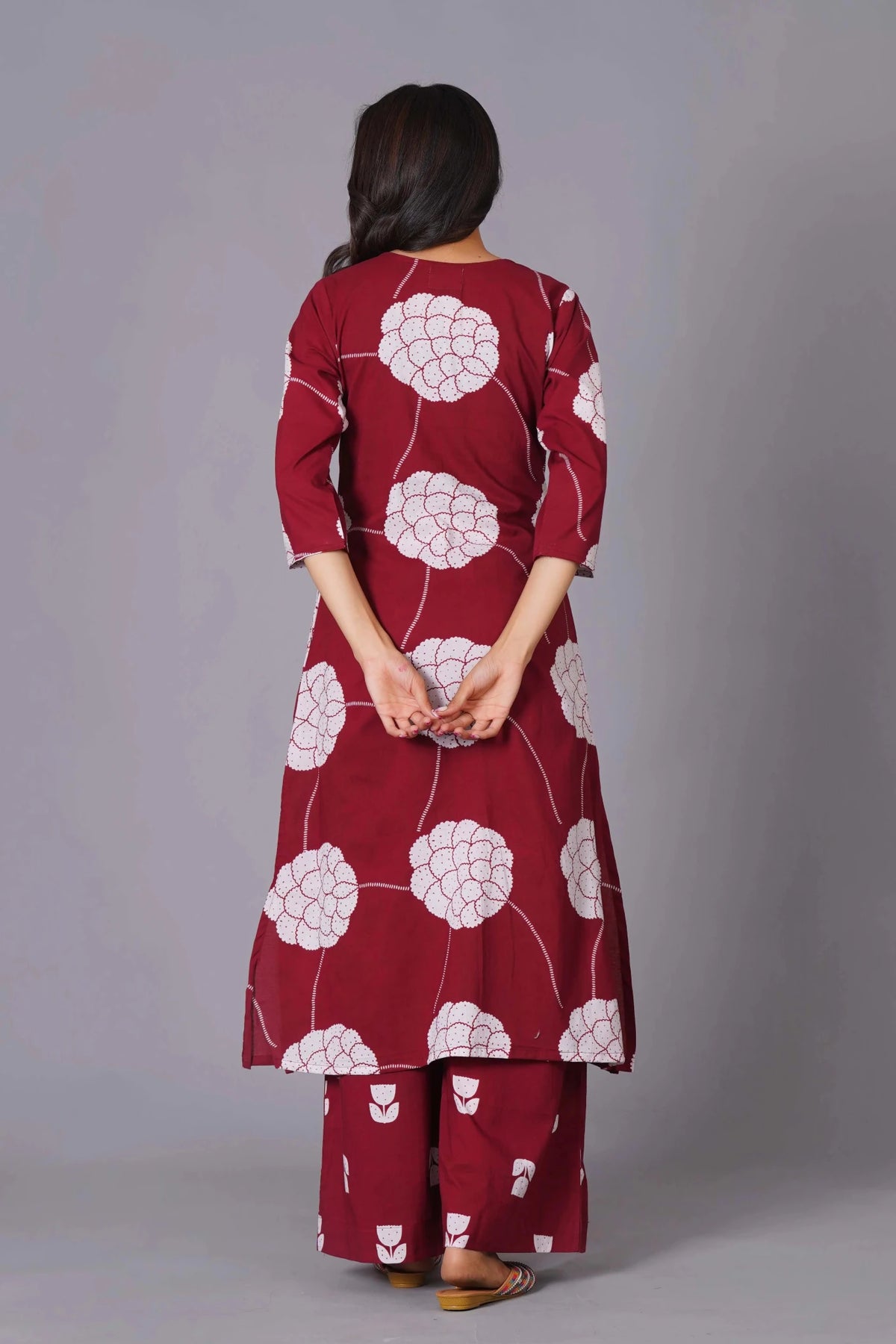 Click to view full screen Crimson Blossom A-Line Oversized Floral Cotton Kurta Set - Himdim Wear