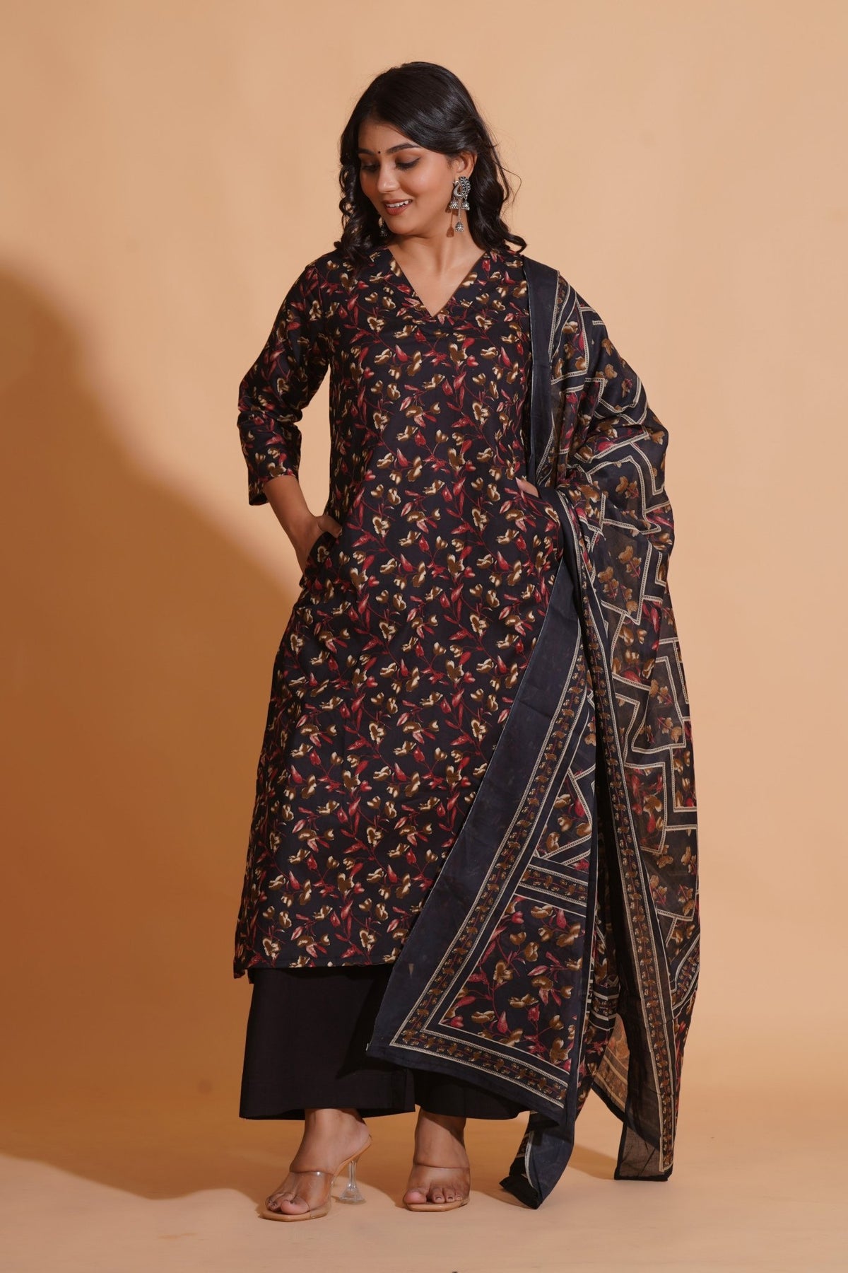 Click to view full screen Enchanted Noir A-Line Floral Suit Set - Himdim Wear