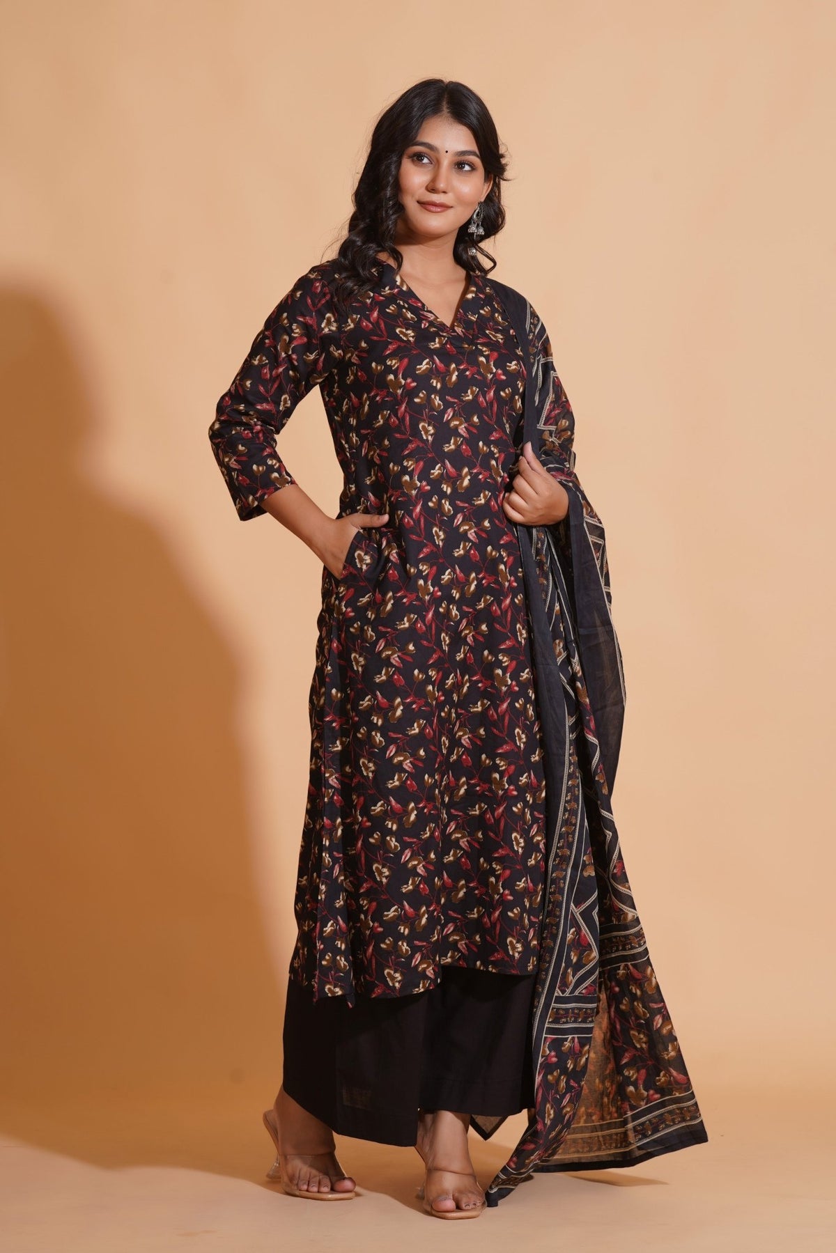 Click to view full screen Enchanted Noir A-Line Floral Suit Set - Himdim Wear