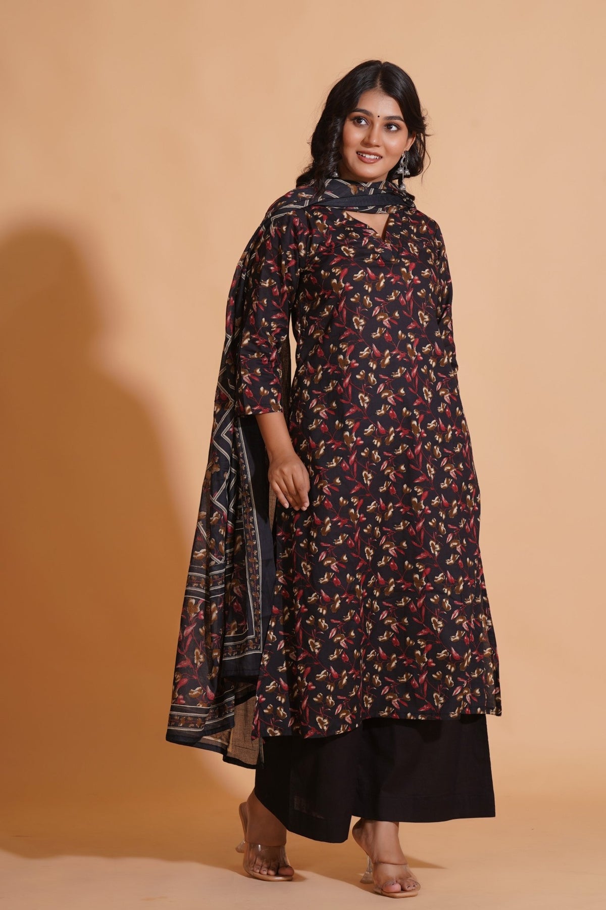 Click to view full screen Enchanted Noir A-Line Floral Suit Set - Himdim Wear