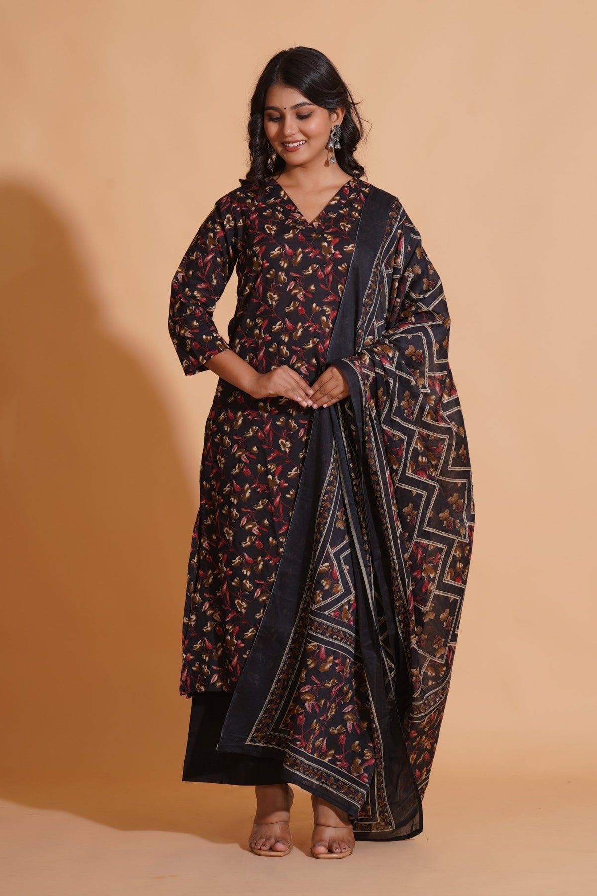Click to view full screen Enchanted Noir A-Line Floral Suit Set - Himdim Wear