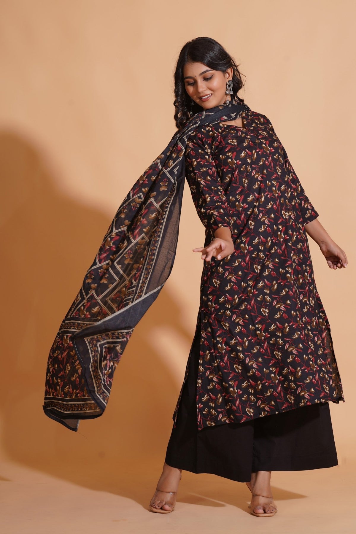 Click to view full screen Enchanted Noir A-Line Floral Suit Set - Himdim Wear