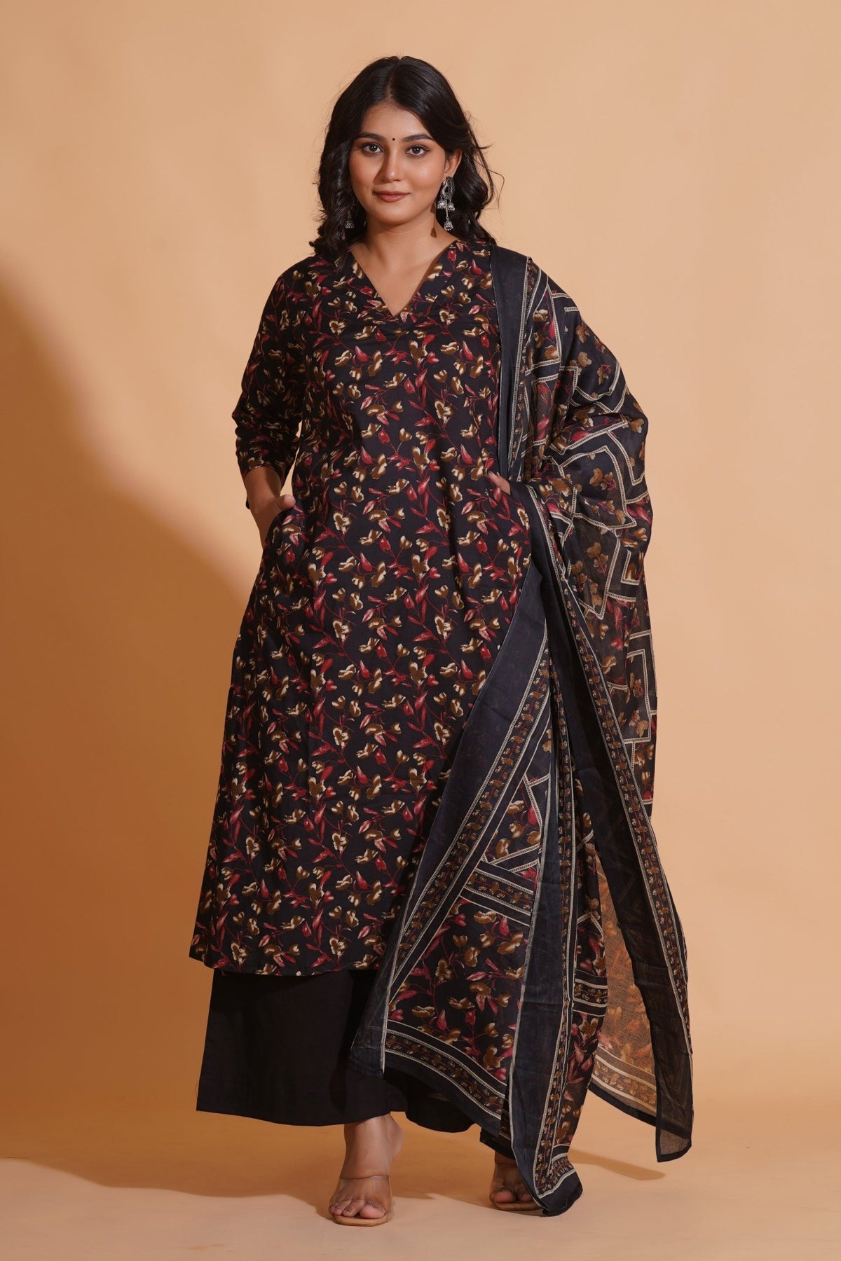 Click to view full screen Enchanted Noir A-Line Floral Suit Set - Himdim Wear