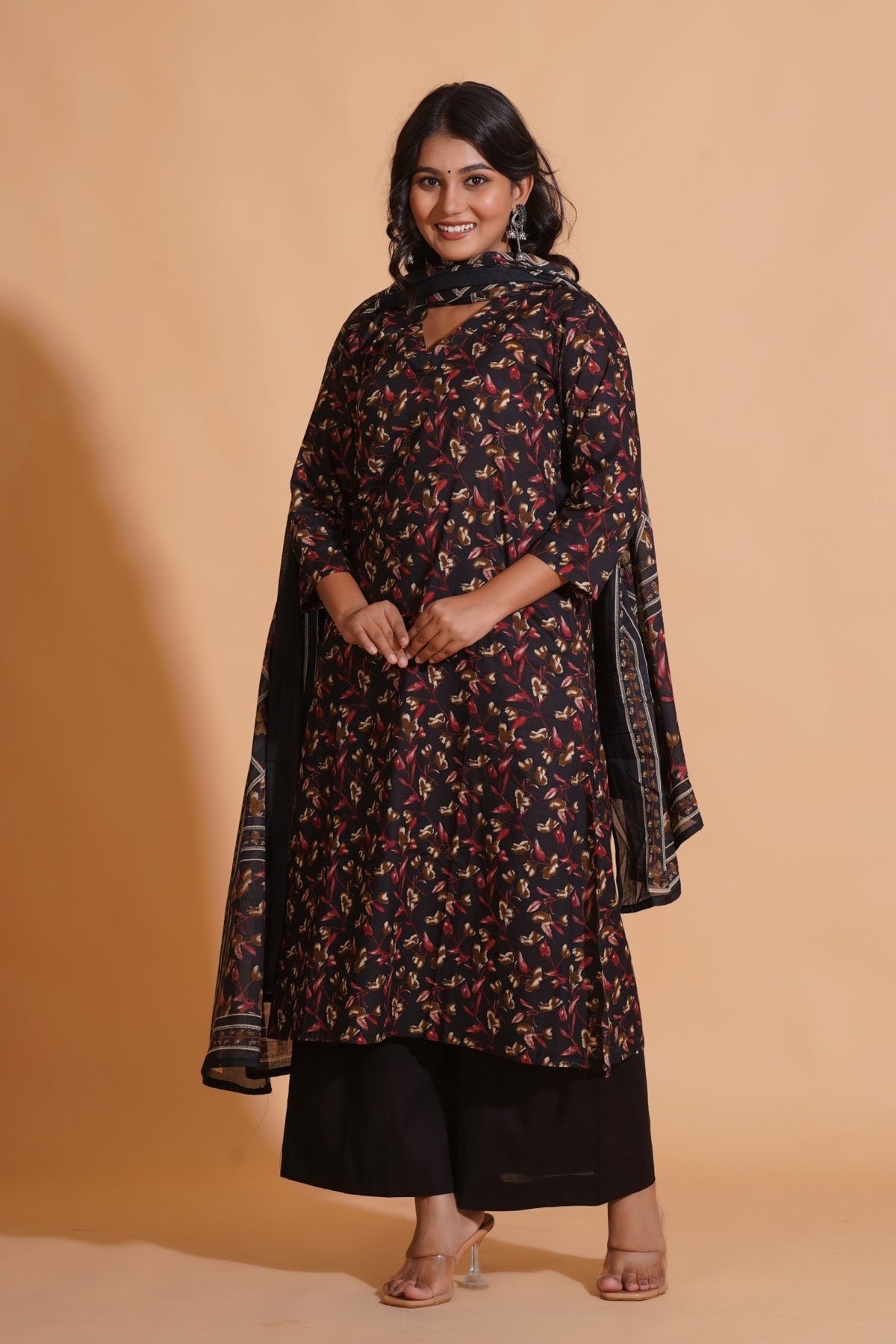 Click to view full screen Enchanted Noir A-Line Floral Suit Set - Himdim Wear