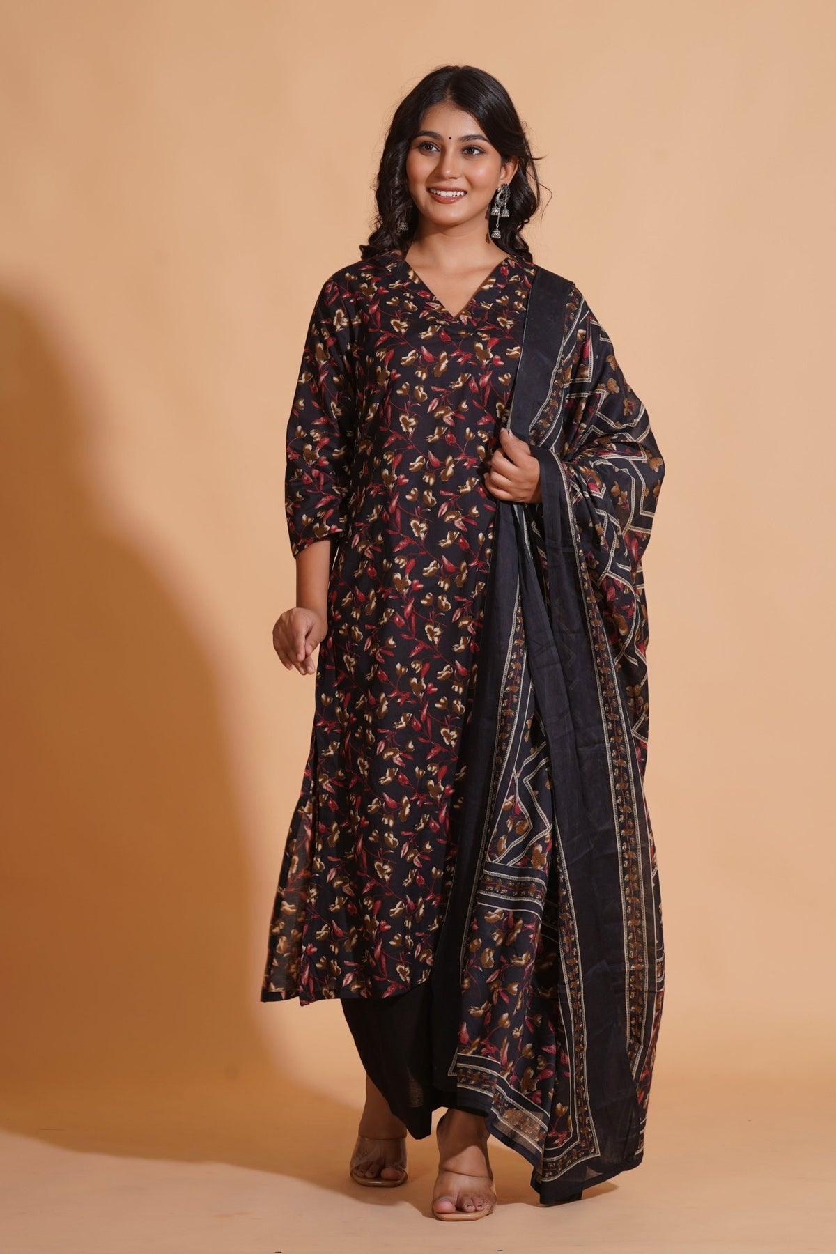 Click to view full screen Enchanted Noir A-Line Floral Suit Set - Himdim Wear