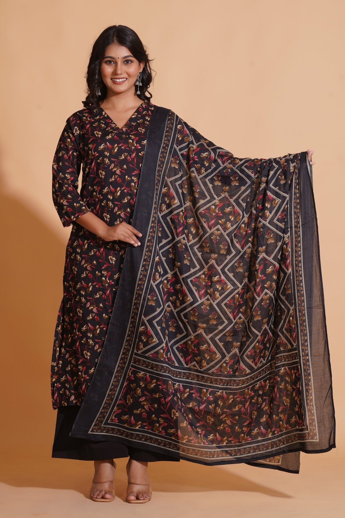 Click to view full screen Enchanted Noir A-Line Floral Suit Set - Himdim Wear