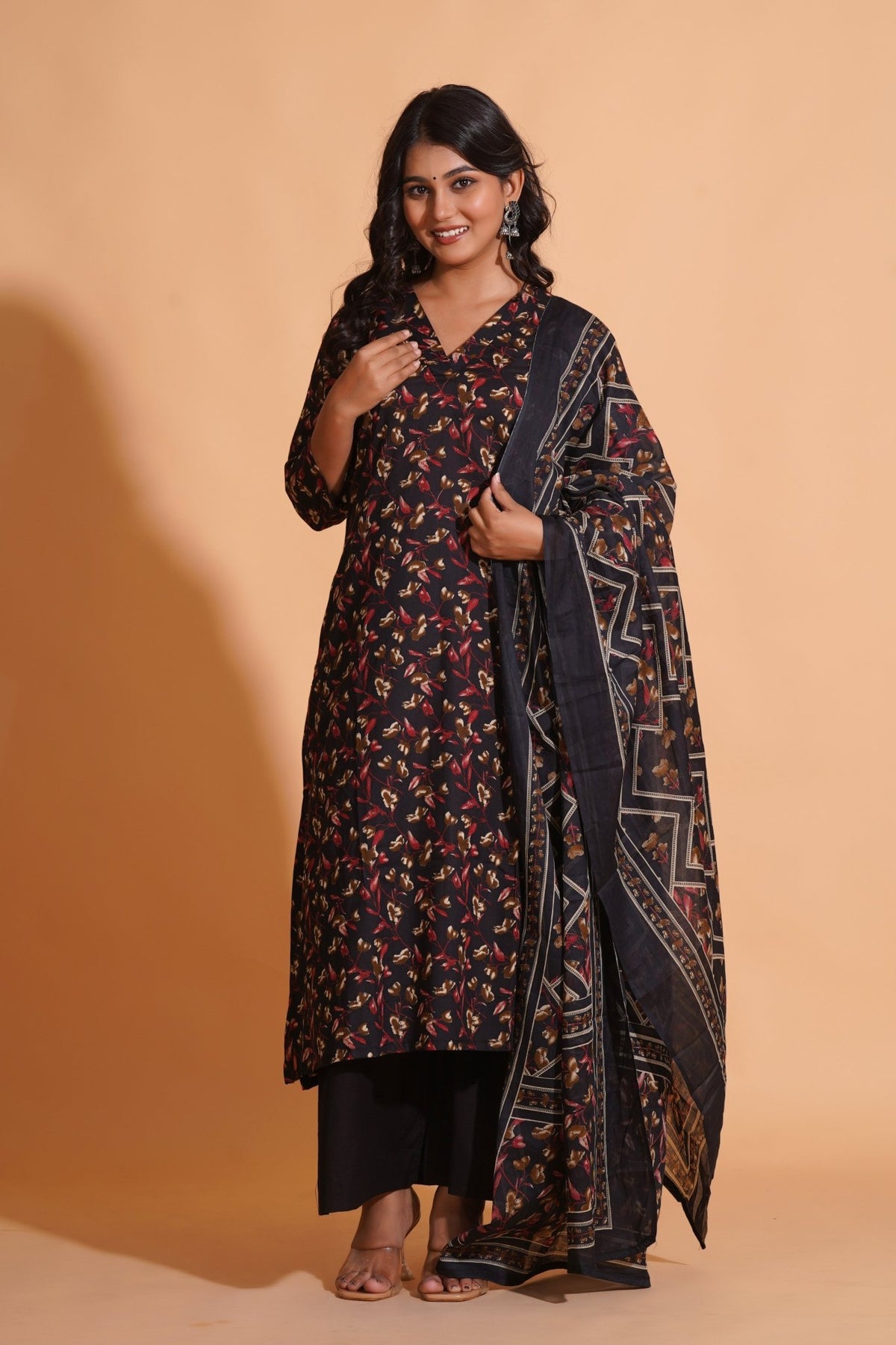 Click to view full screen Enchanted Noir A-Line Floral Suit Set - Himdim Wear