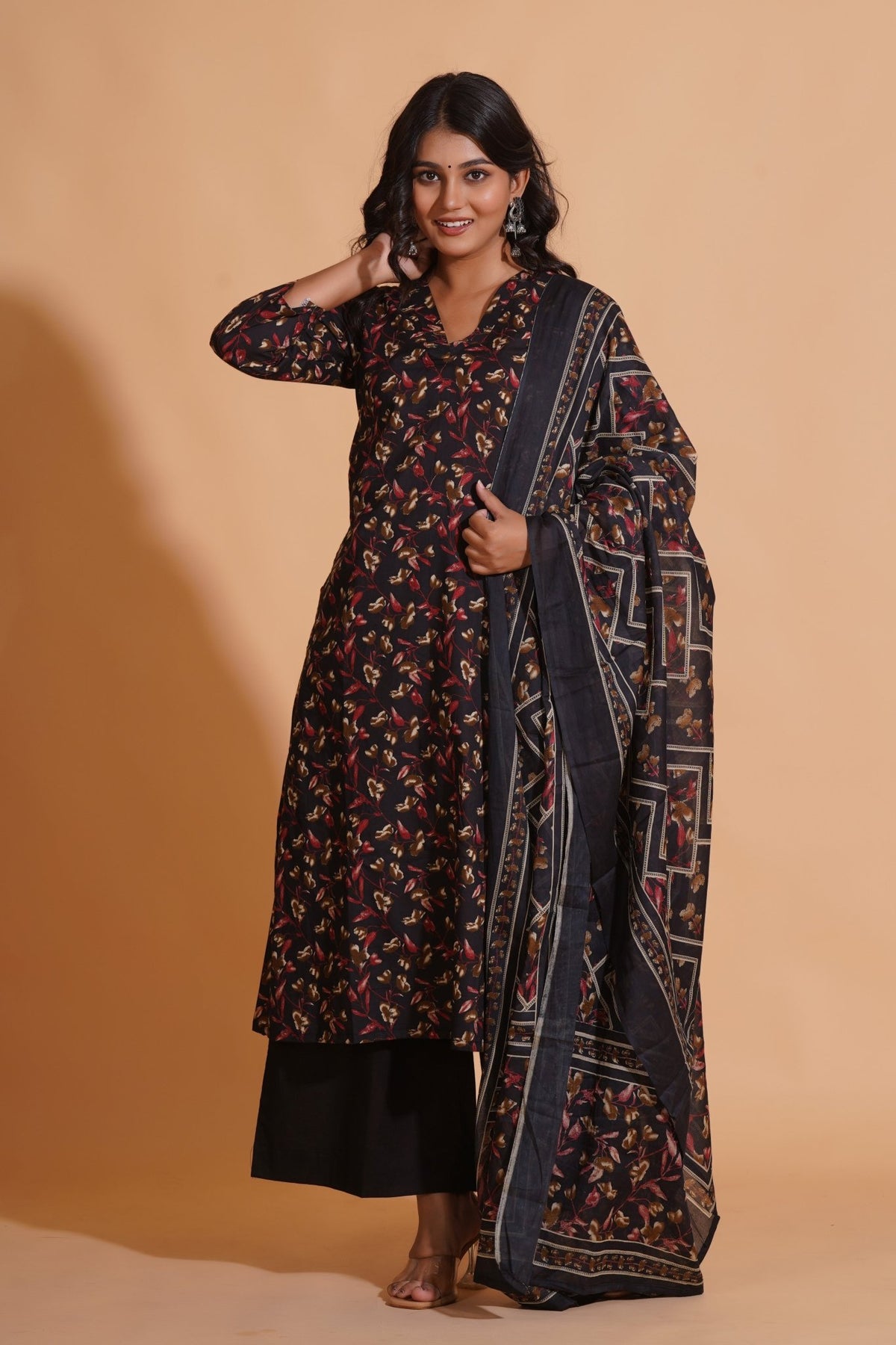 Click to view full screen Enchanted Noir A-Line Floral Suit Set - Himdim Wear