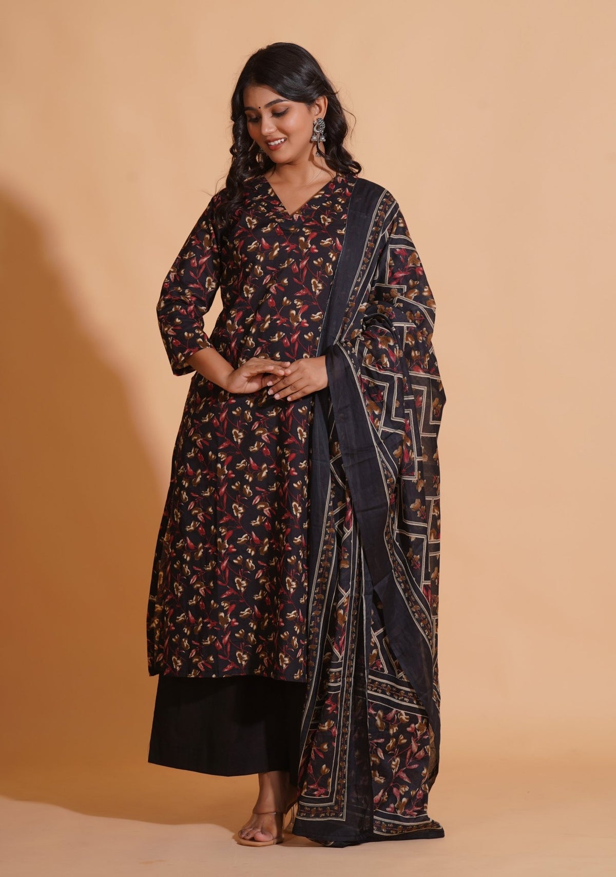 Click to view full screen Enchanted Noir A-Line Floral Suit Set - Himdim Wear