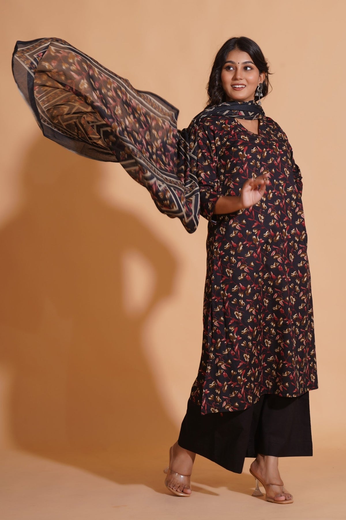 Click to view full screen Enchanted Noir A-Line Floral Suit Set - Himdim Wear