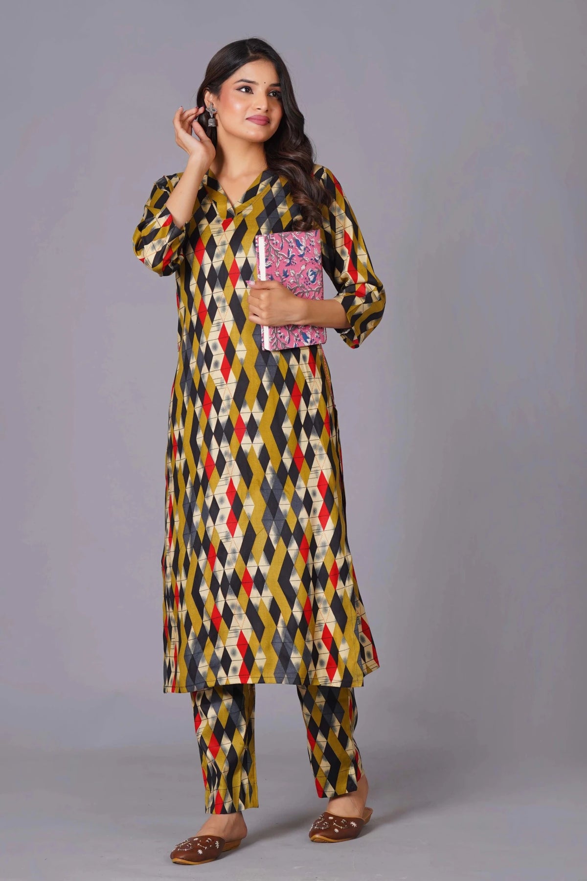 Click to view full screen Geometric Flair Multi-Color Rayon Suit Set - Himdim Wear