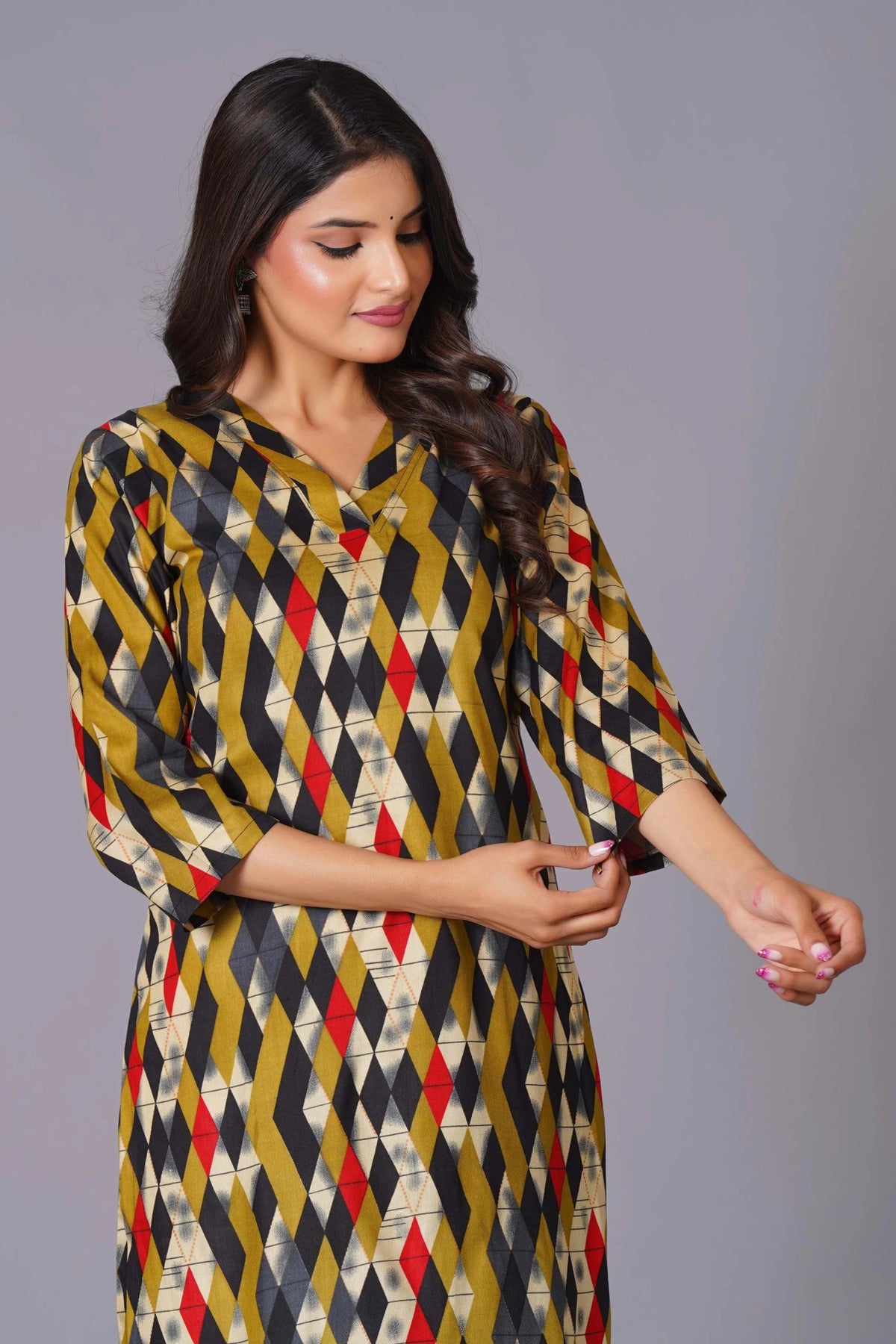 Click to view full screen Geometric Flair Multi-Color Rayon Suit Set - Himdim Wear