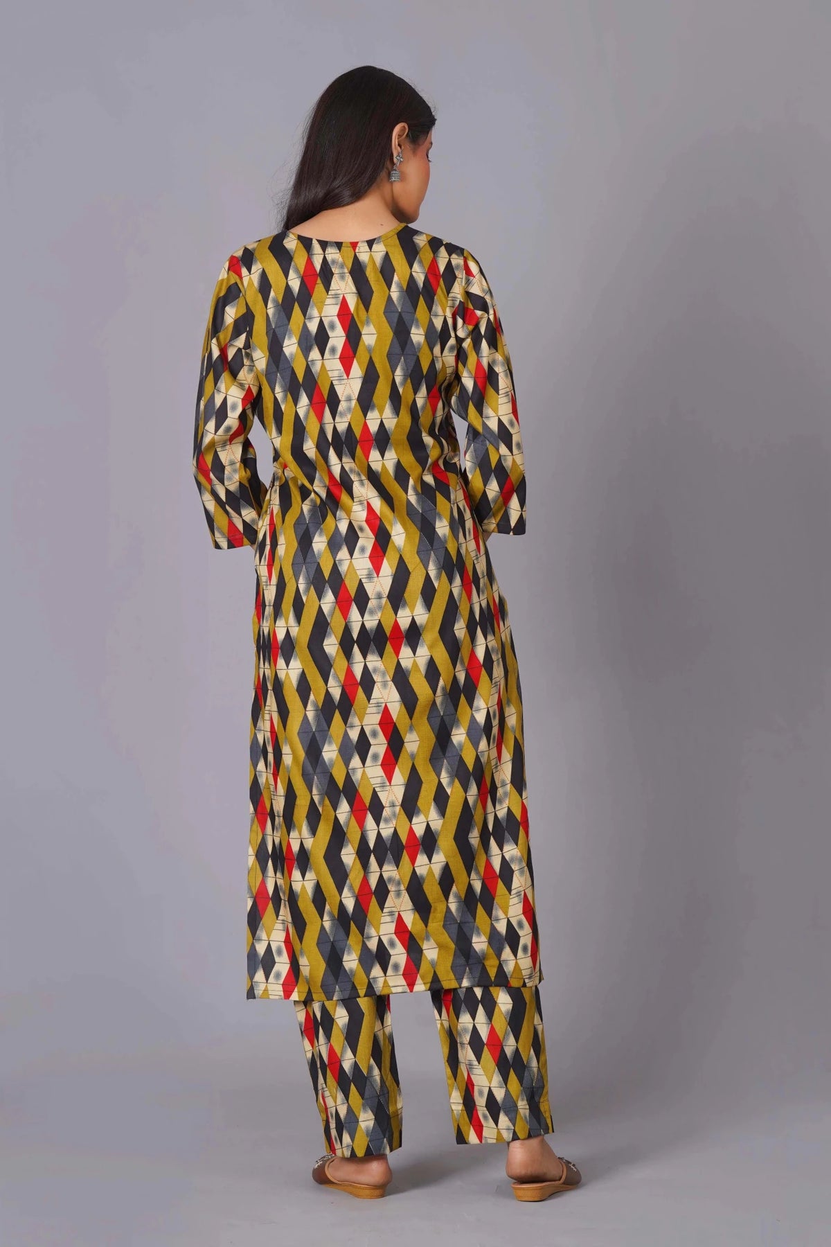 Click to view full screen Geometric Flair Multi-Color Rayon Suit Set - Himdim Wear