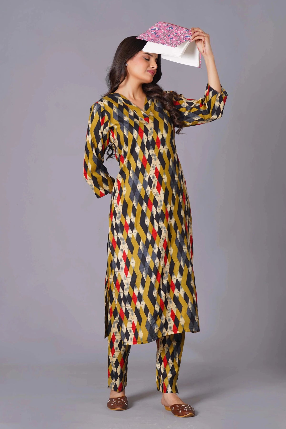 Click to view full screen Geometric Flair Multi-Color Rayon Suit Set - Himdim Wear