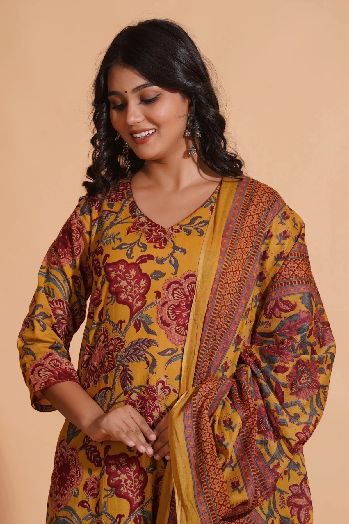 Click to view full screen Mustard Maroon Heritage A-Line Suit Set - Himdim Wear