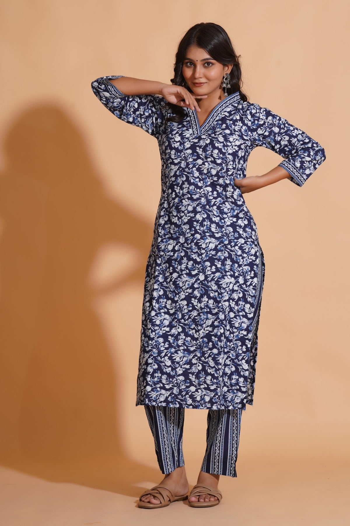 Click to view full screen Navy Blossom Heritage Kurta Set - Himdim Wear