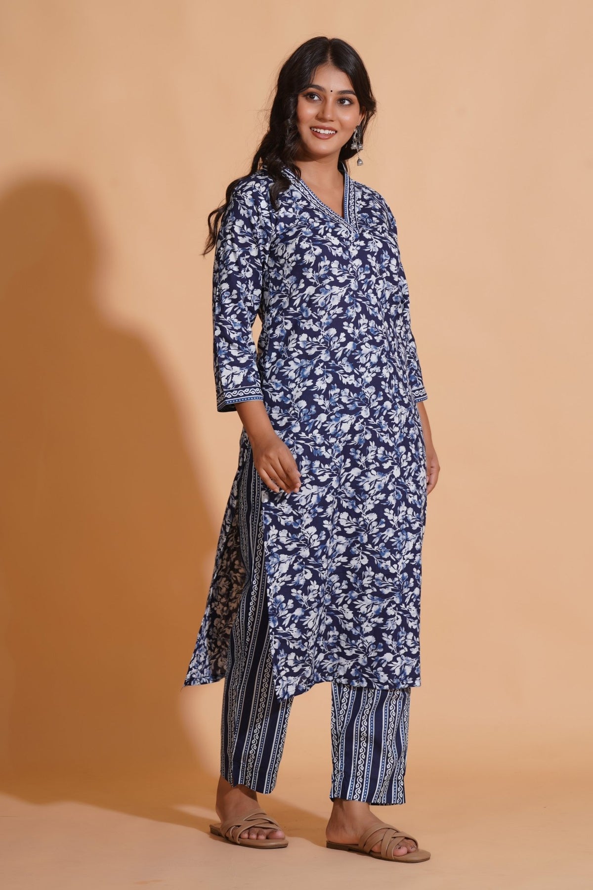 Click to view full screen Navy Blossom Heritage Kurta Set - Himdim Wear