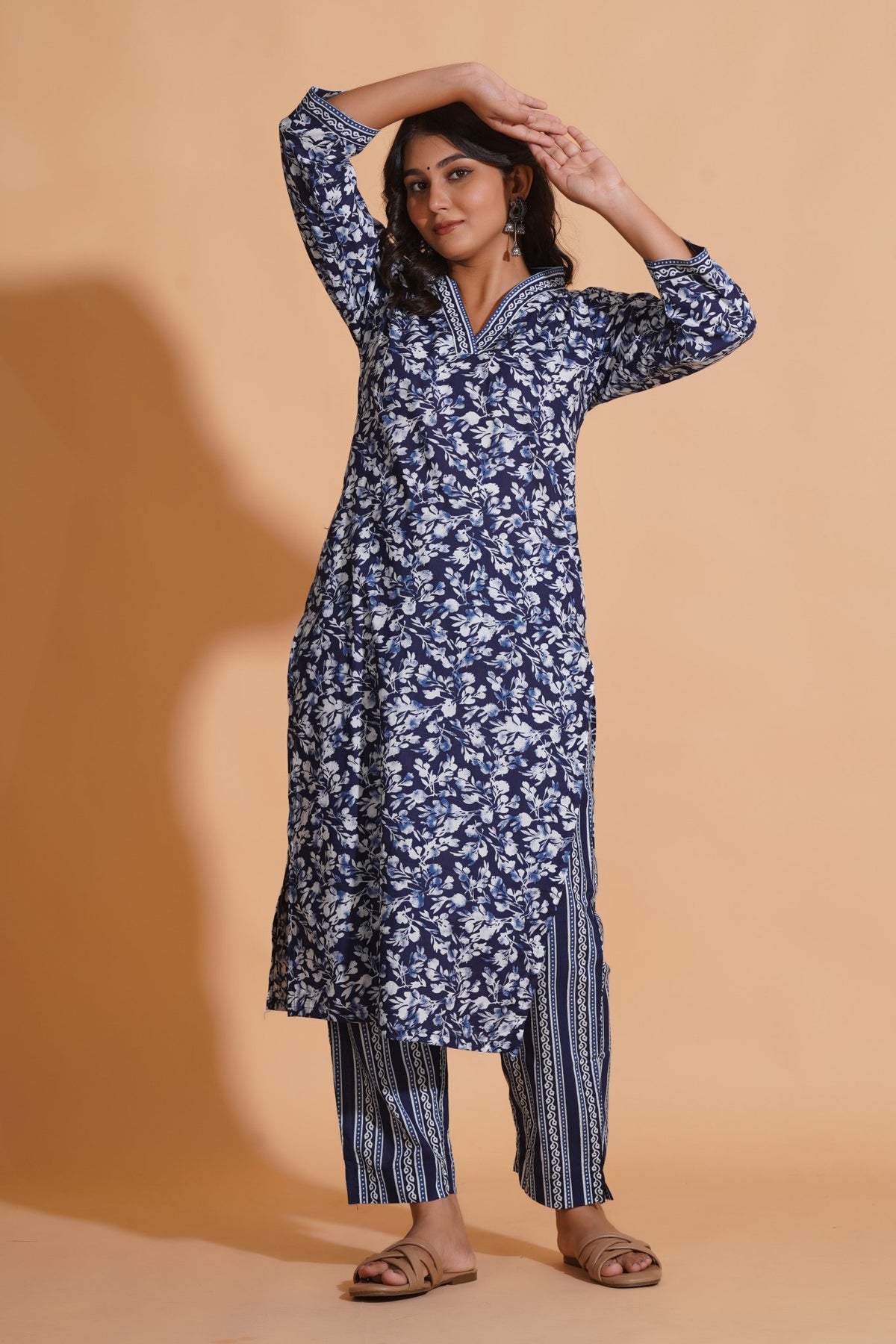 Click to view full screen Navy Blossom Heritage Kurta Set - Himdim Wear