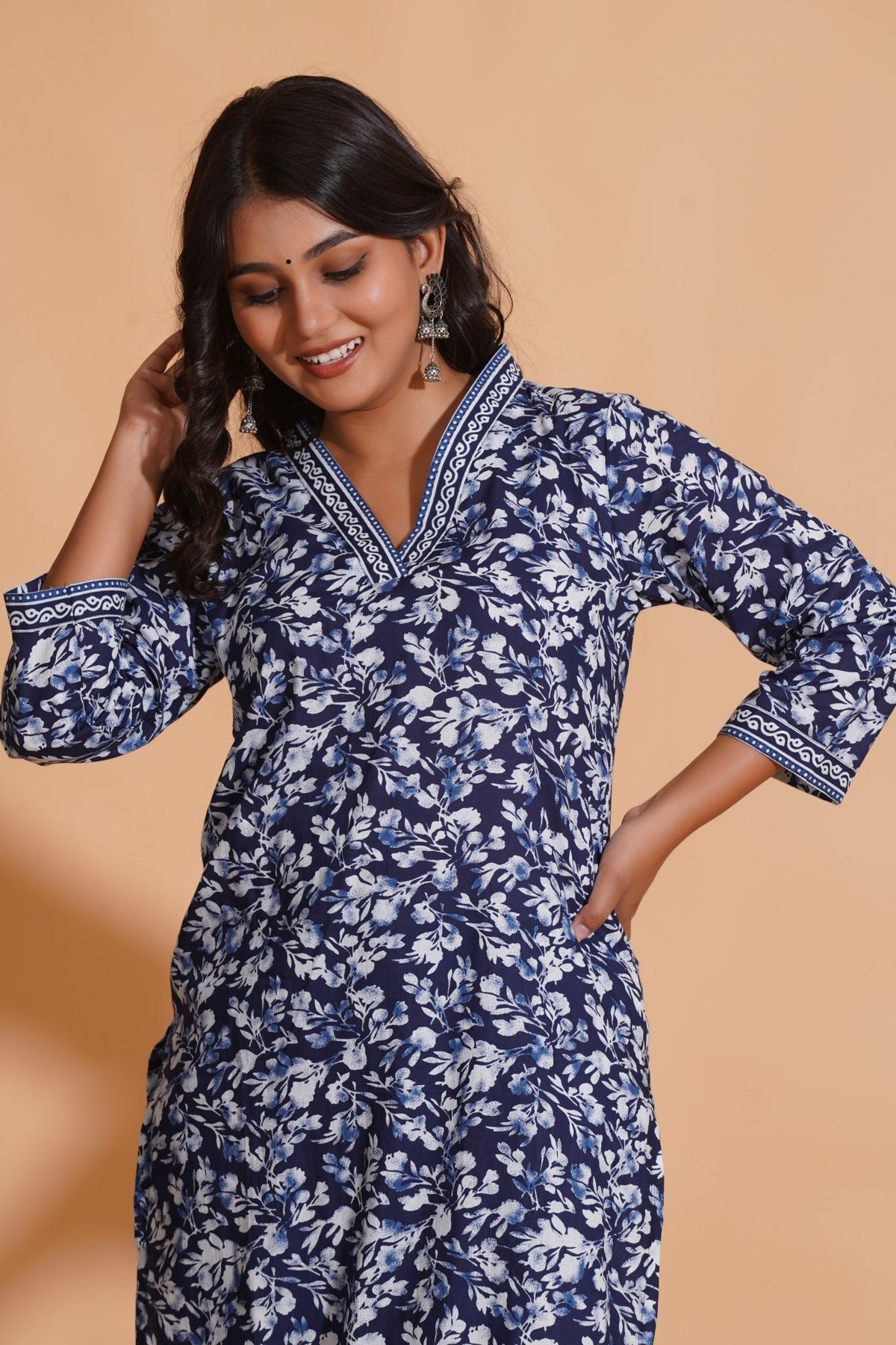 Click to view full screen Navy Blossom Heritage Kurta Set - Himdim Wear