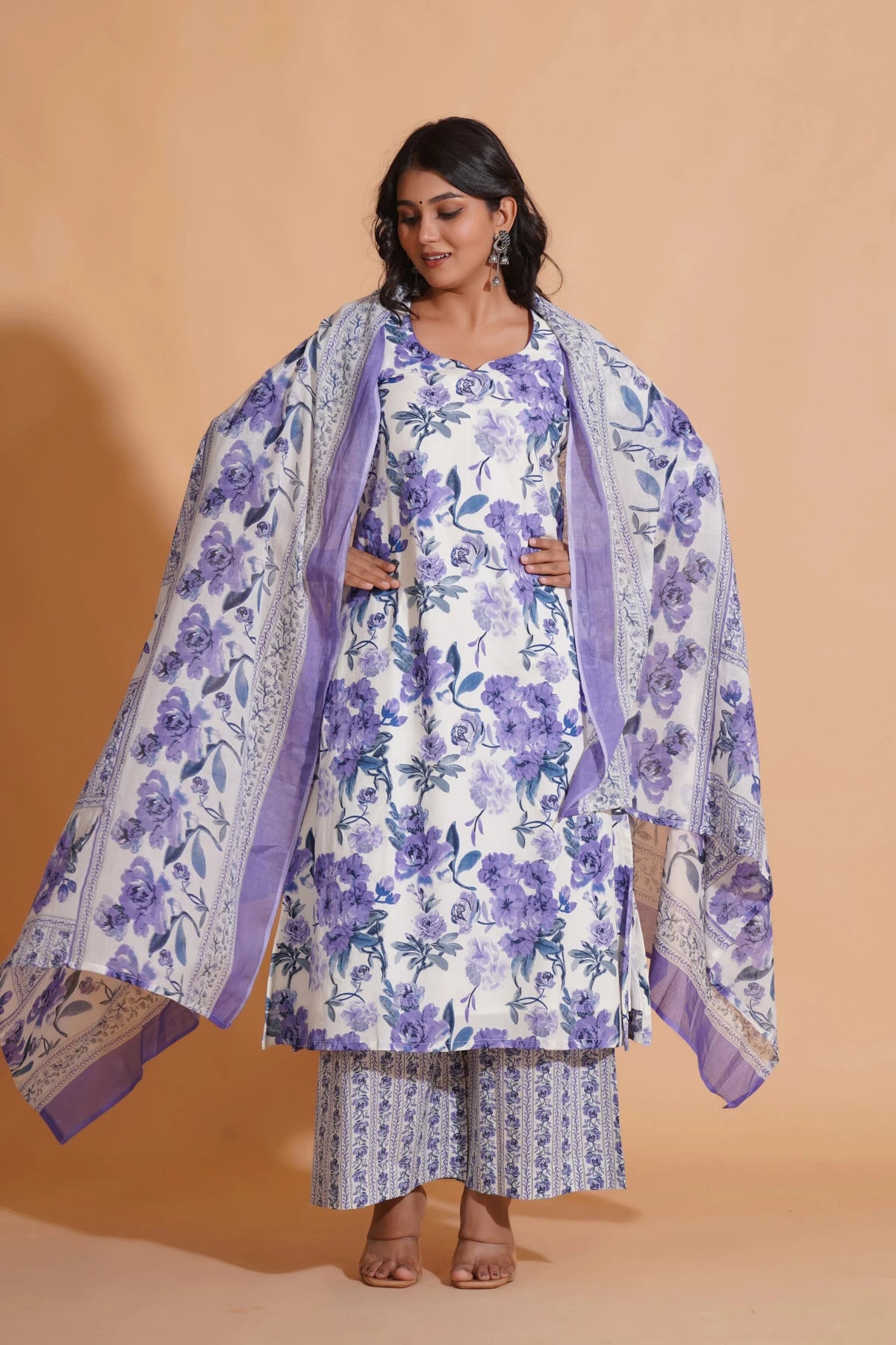 Click to view full screen Opulent Lavender A-Line Floral Suit Set - Himdim Wear