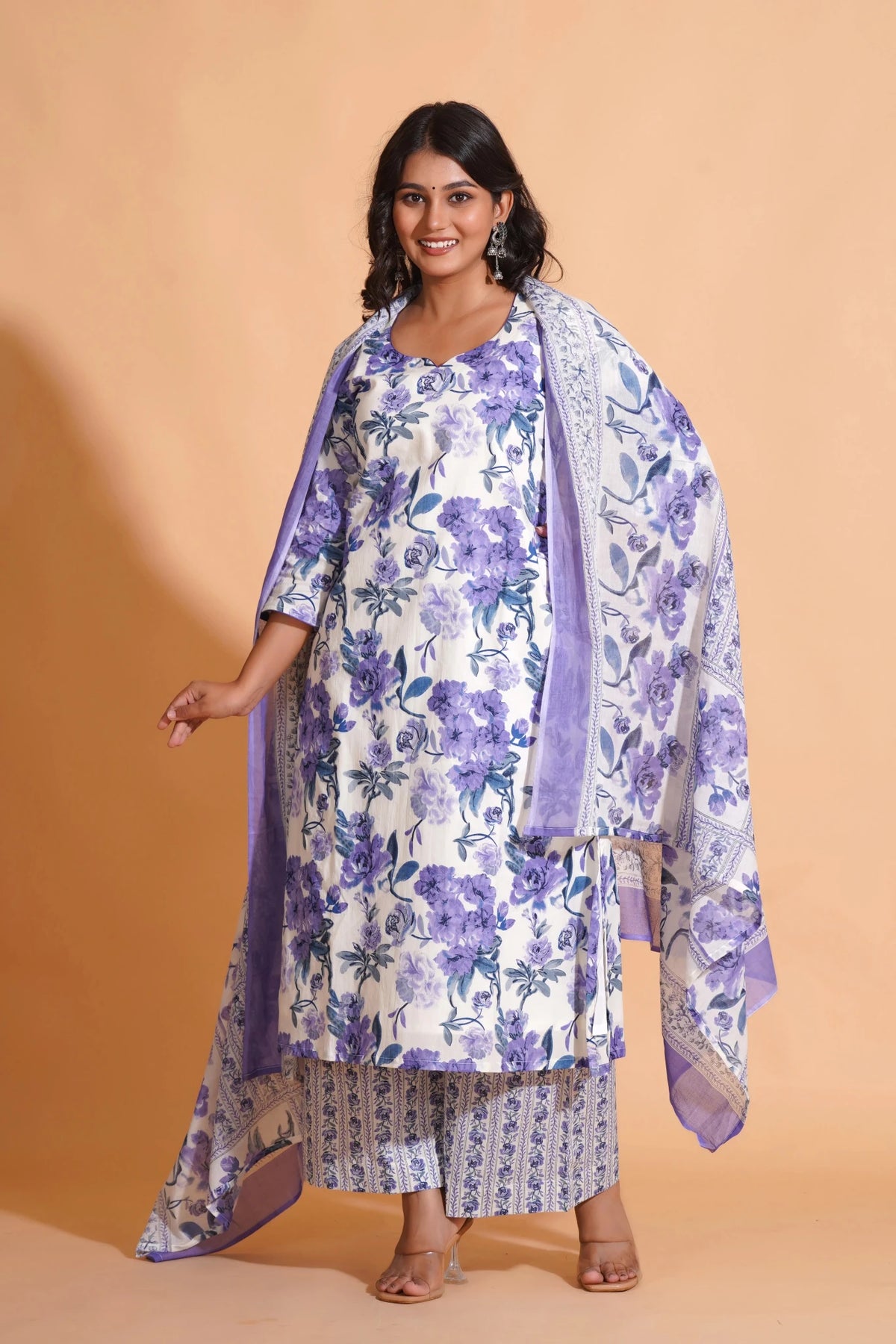 Click to view full screen Opulent Lavender A-Line Floral Suit Set - Himdim Wear